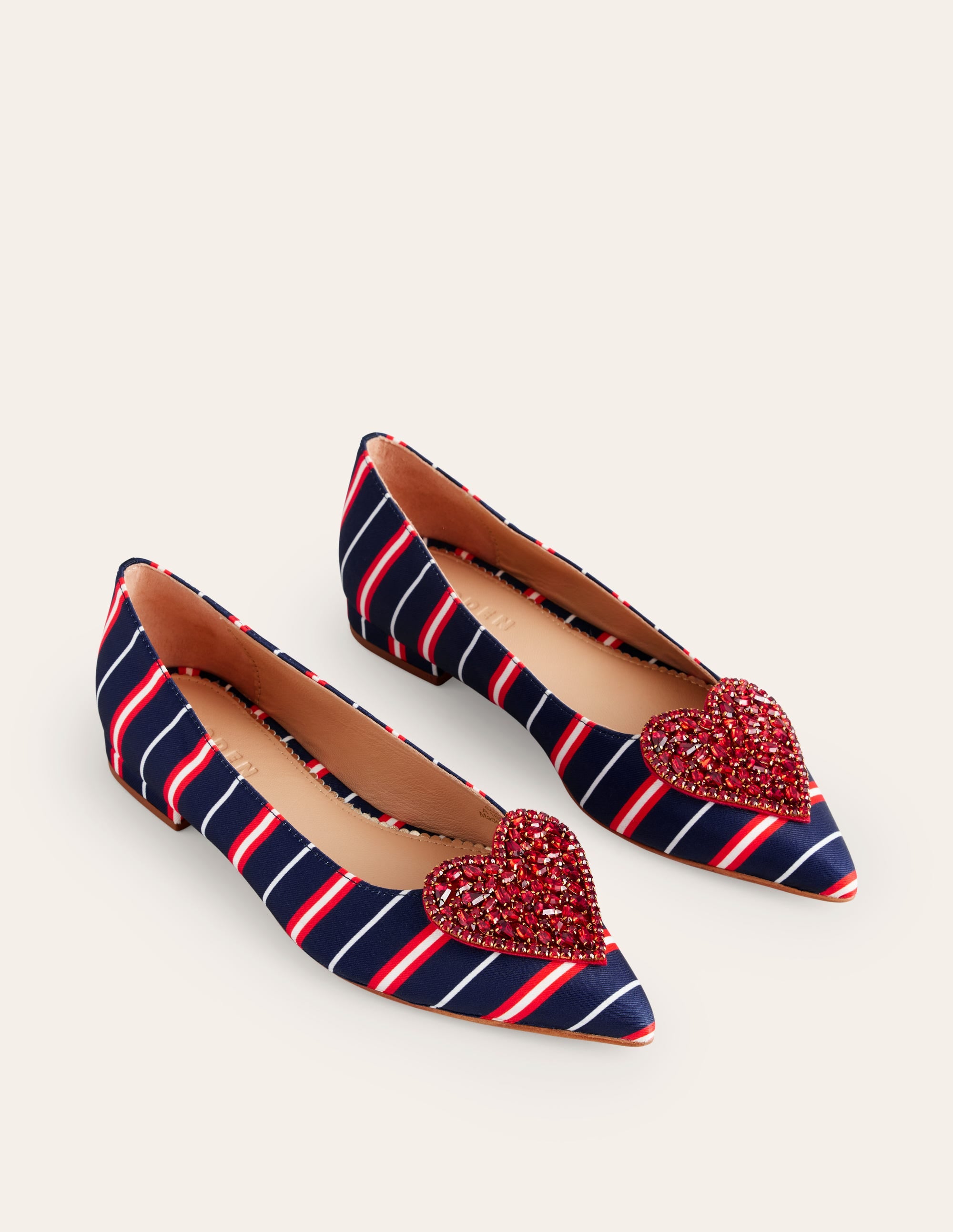 Heart Embellished Flat Point-Navy Stripe - Image 3