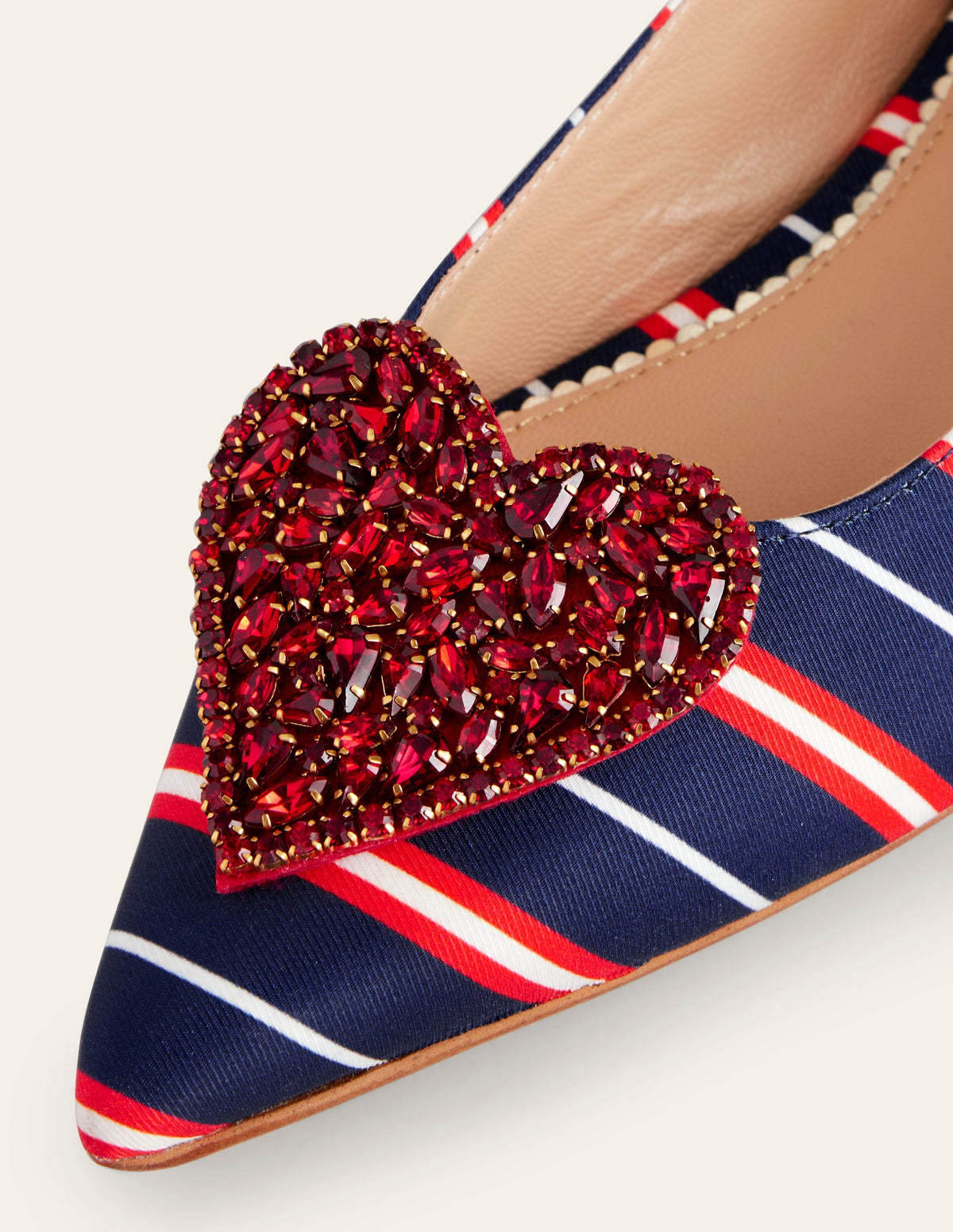 Heart Embellished Flat Point-Navy Stripe-4