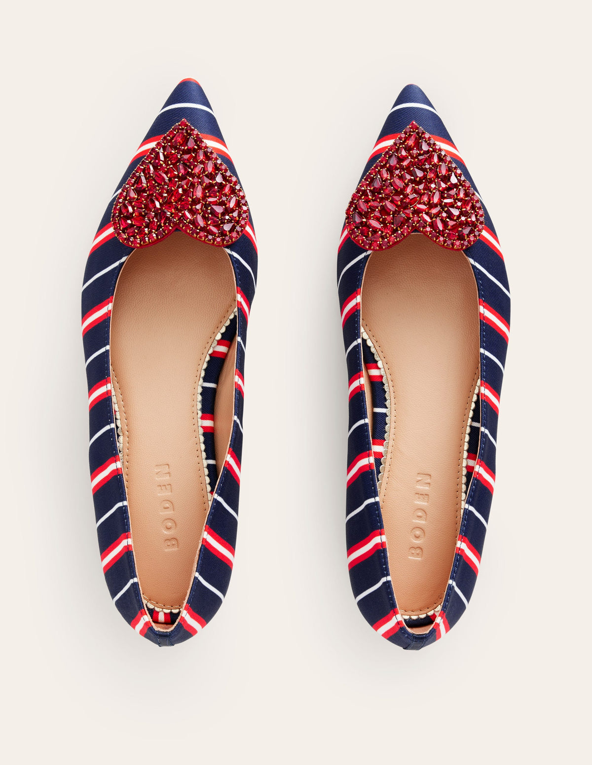 Heart Embellished Flat Point-Navy Stripe-5