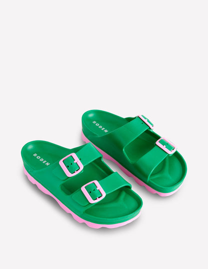 Lyla Double Buckle Slide-Rich Emerald/Soft Pink