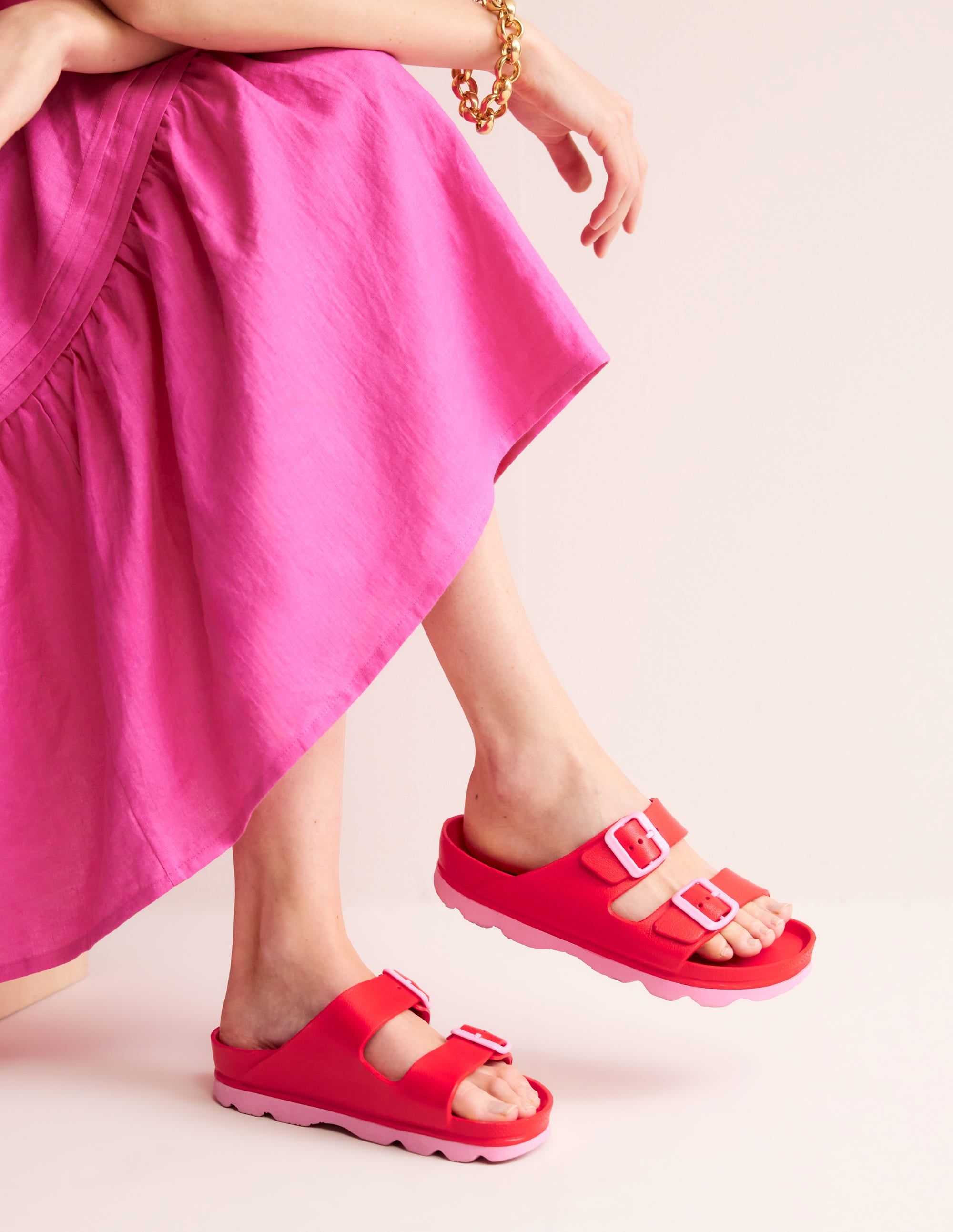 Lyla Double Buckle Sliders-Red - Image 1