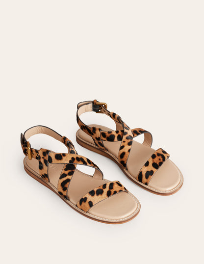 Cross Strap Flat Sandals-Classic Leopard