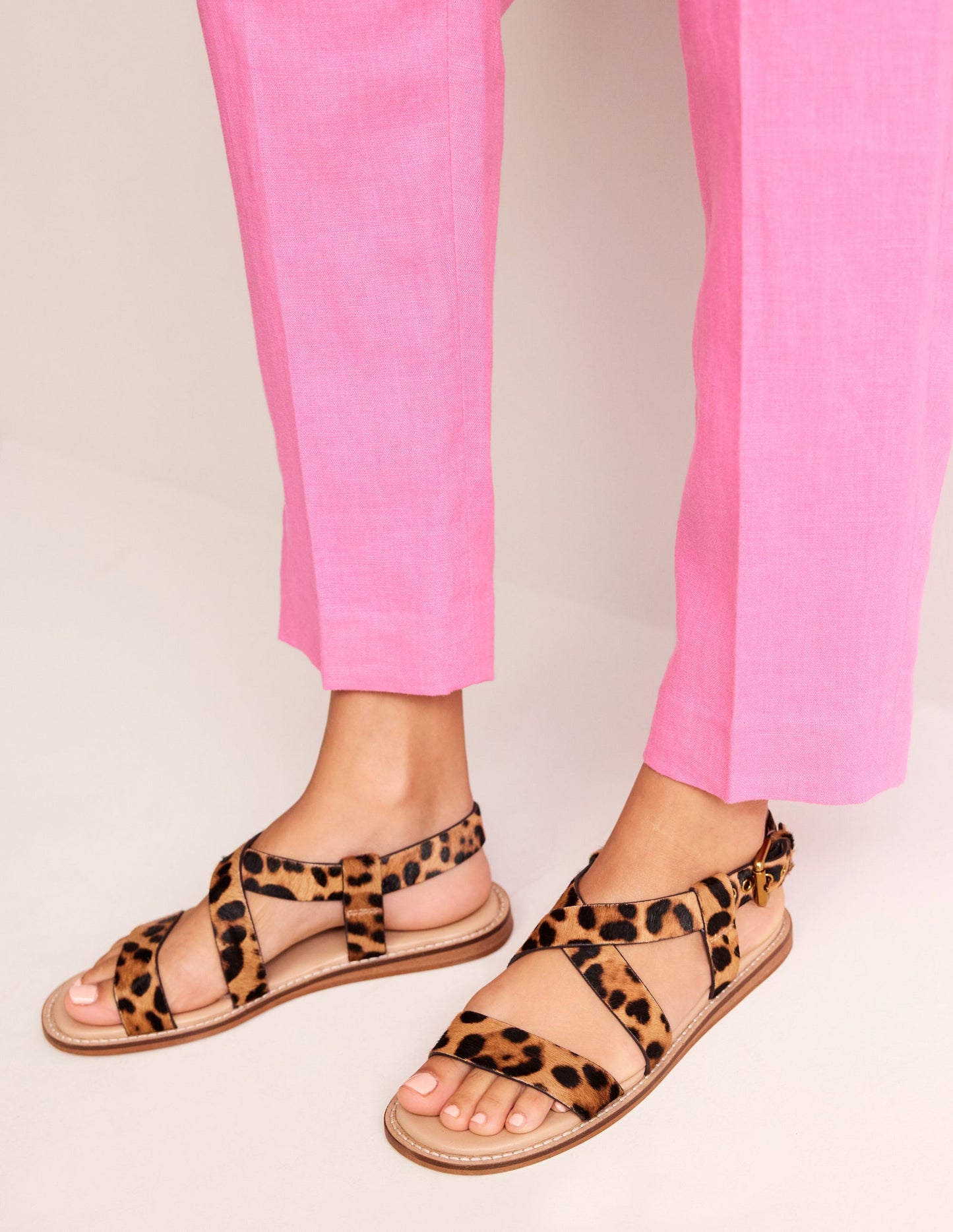 Cross Strap Flat Sandals-Classic Leopard