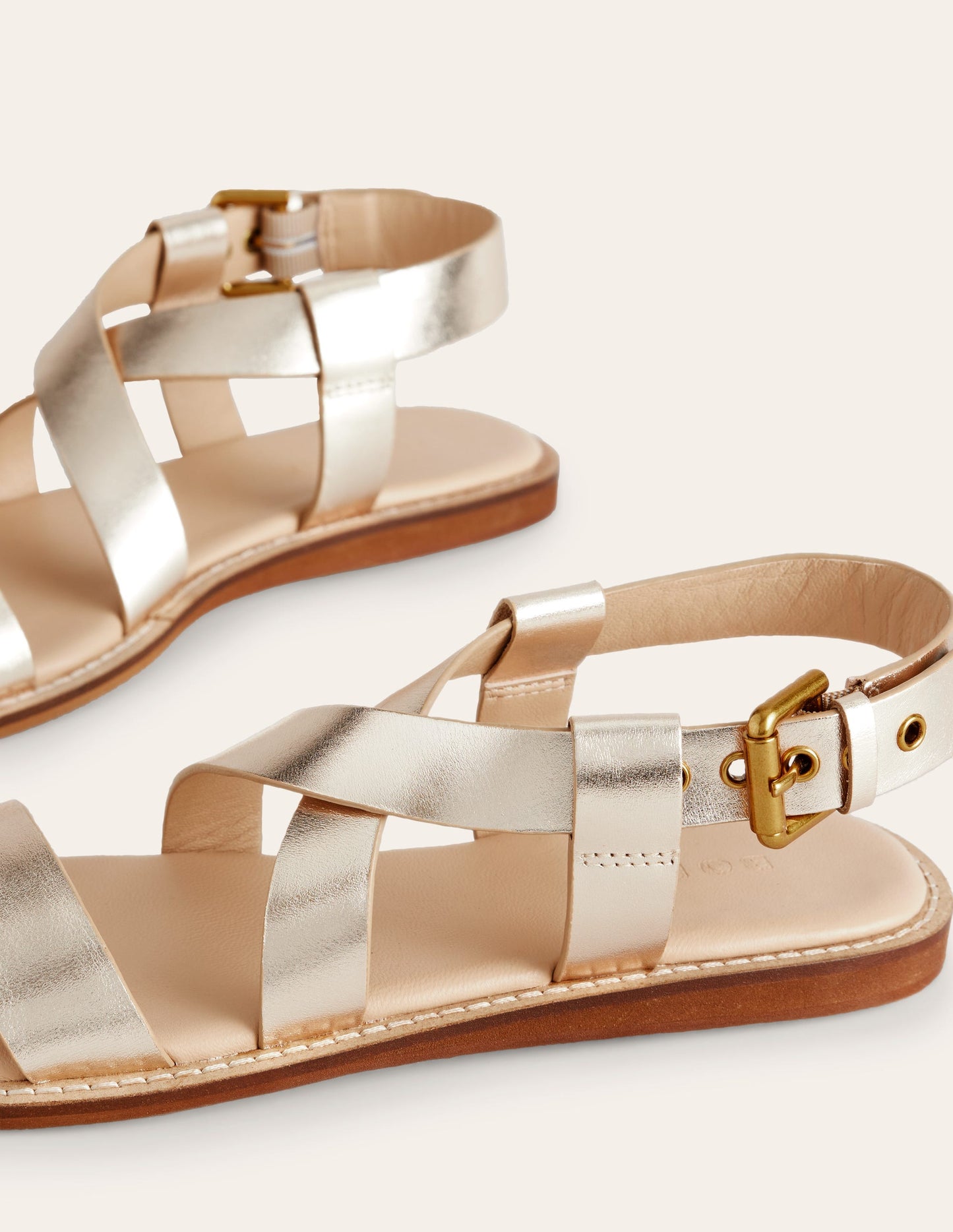 Cross Strap Flat Sandals-Gold Leather