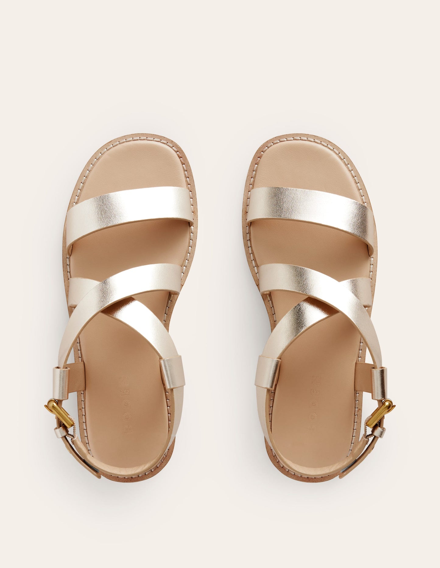 Cross Strap Flat Sandals-Gold Leather