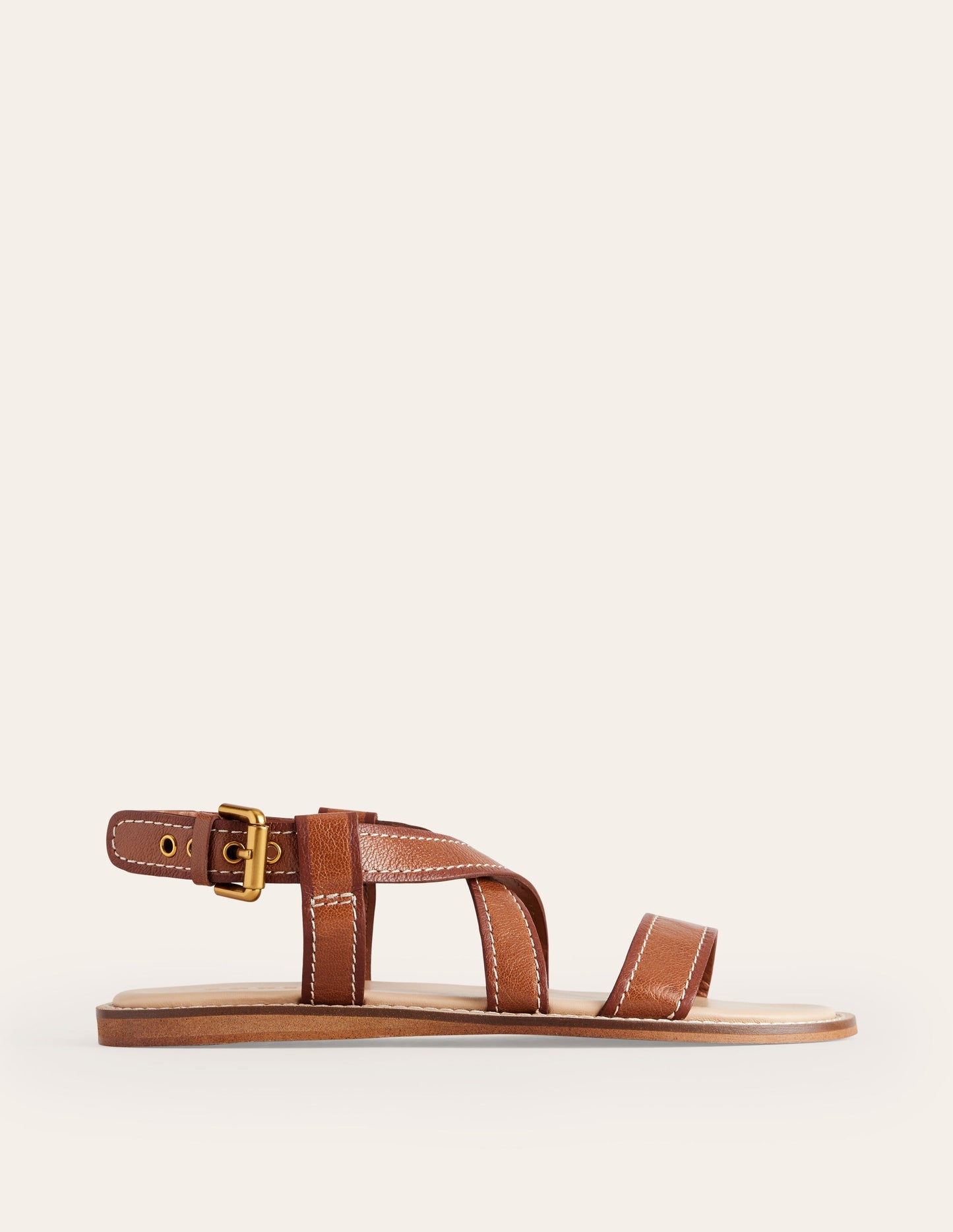 Cross Strap Flat Sandals-Tan Lux Leather