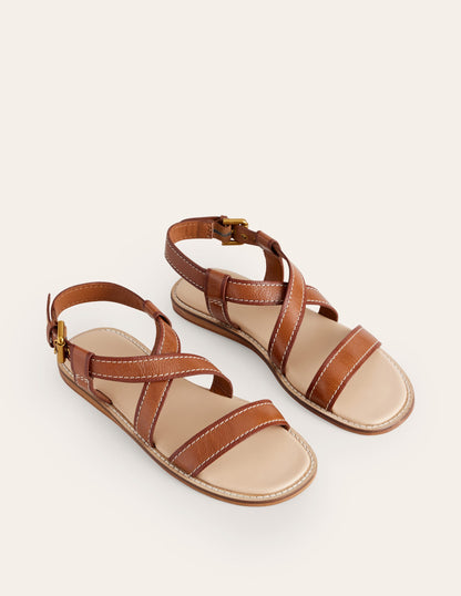 Cross Strap Flat Sandals-Tan Lux Leather