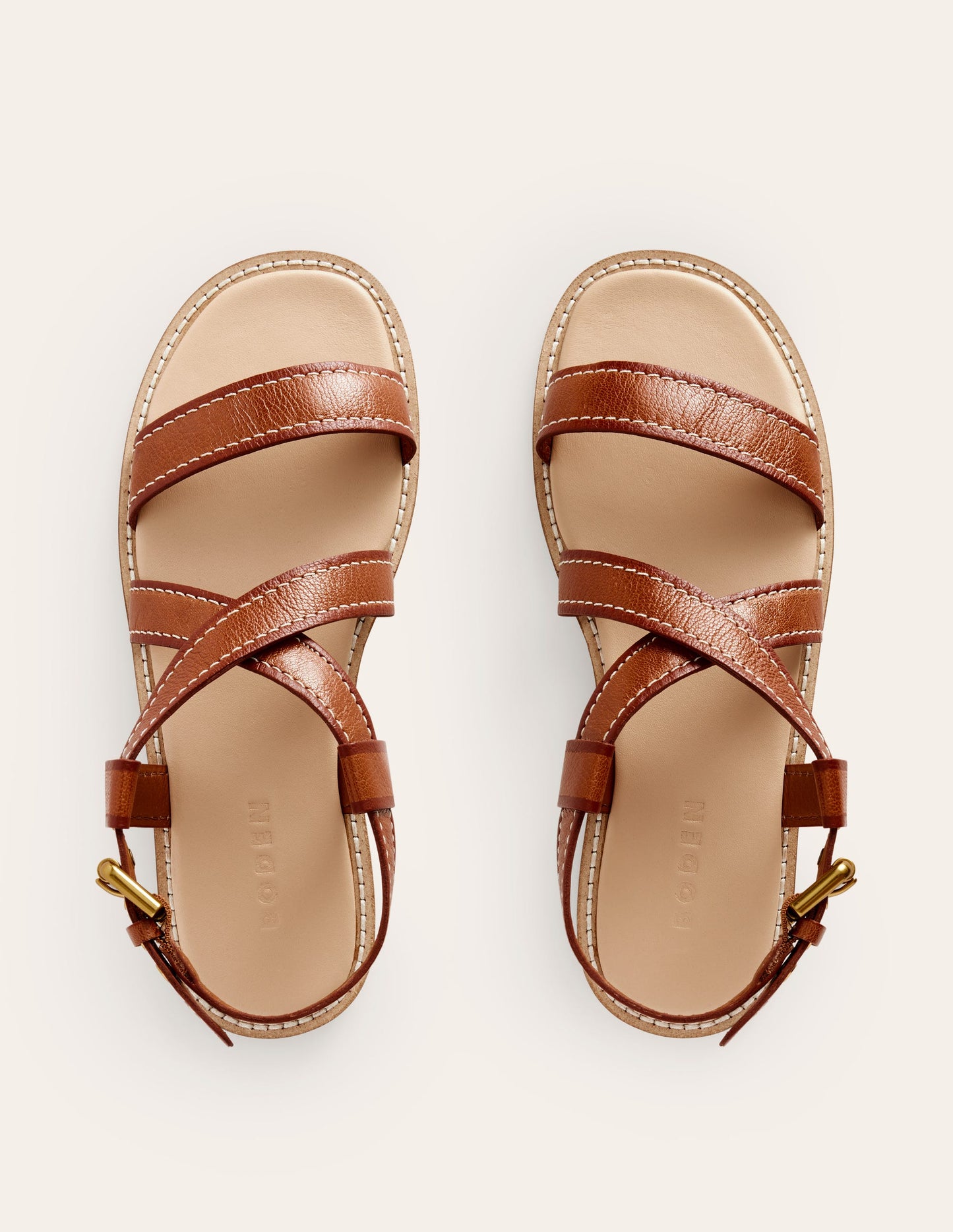 Cross Strap Flat Sandals-Tan Lux Leather