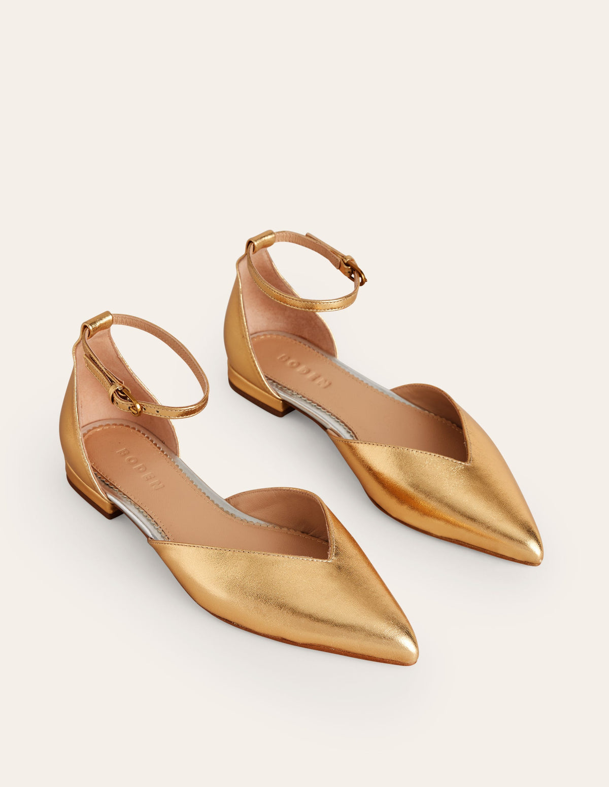 Ankle Strap Point Flats-Gold Metallic Leather - Image 3