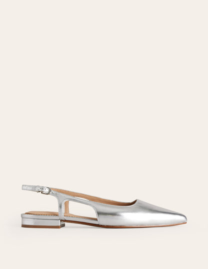 Cut Out Sling Back Flats-Silver Leather