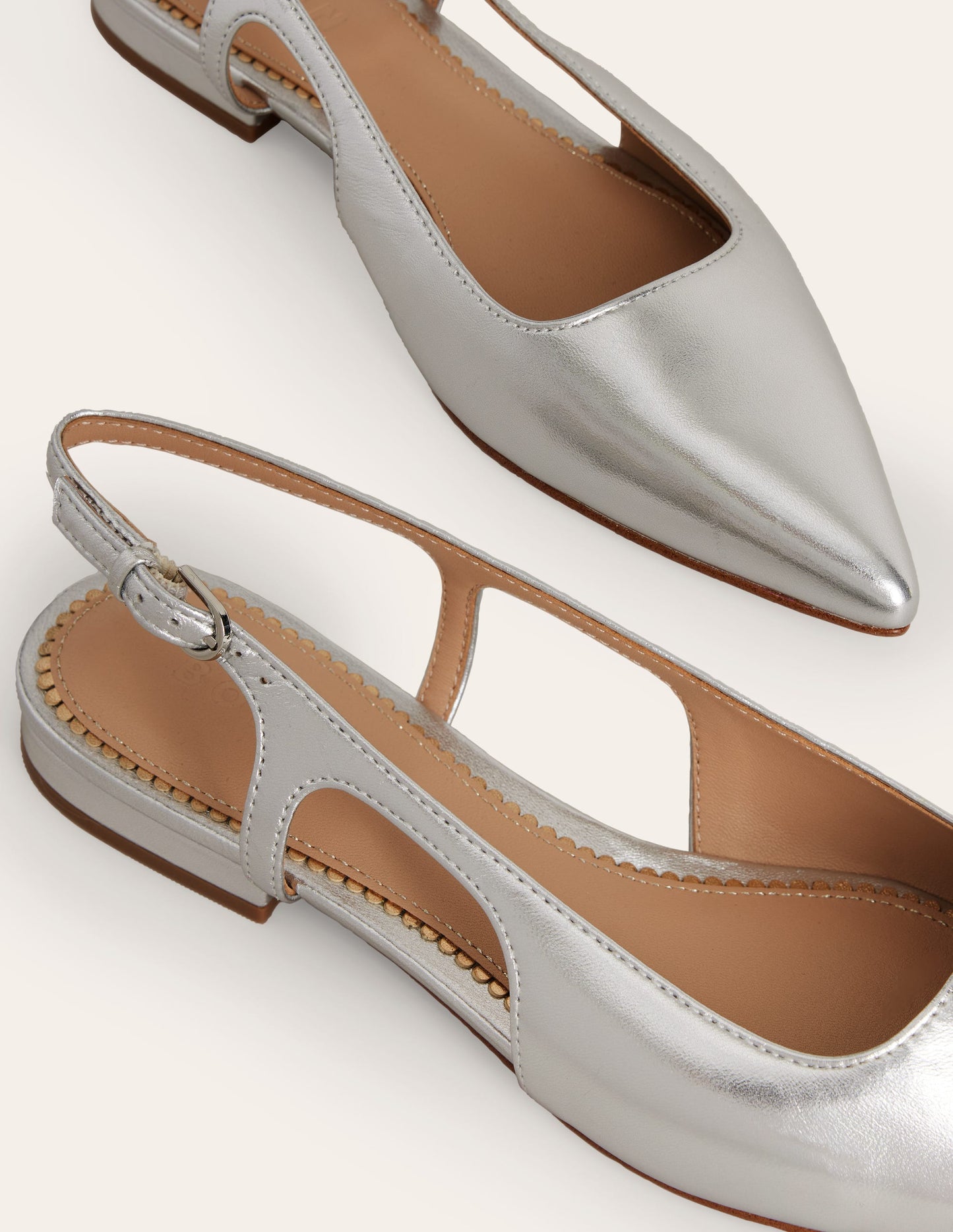 Cut Out Sling Back Flats-Silver Leather