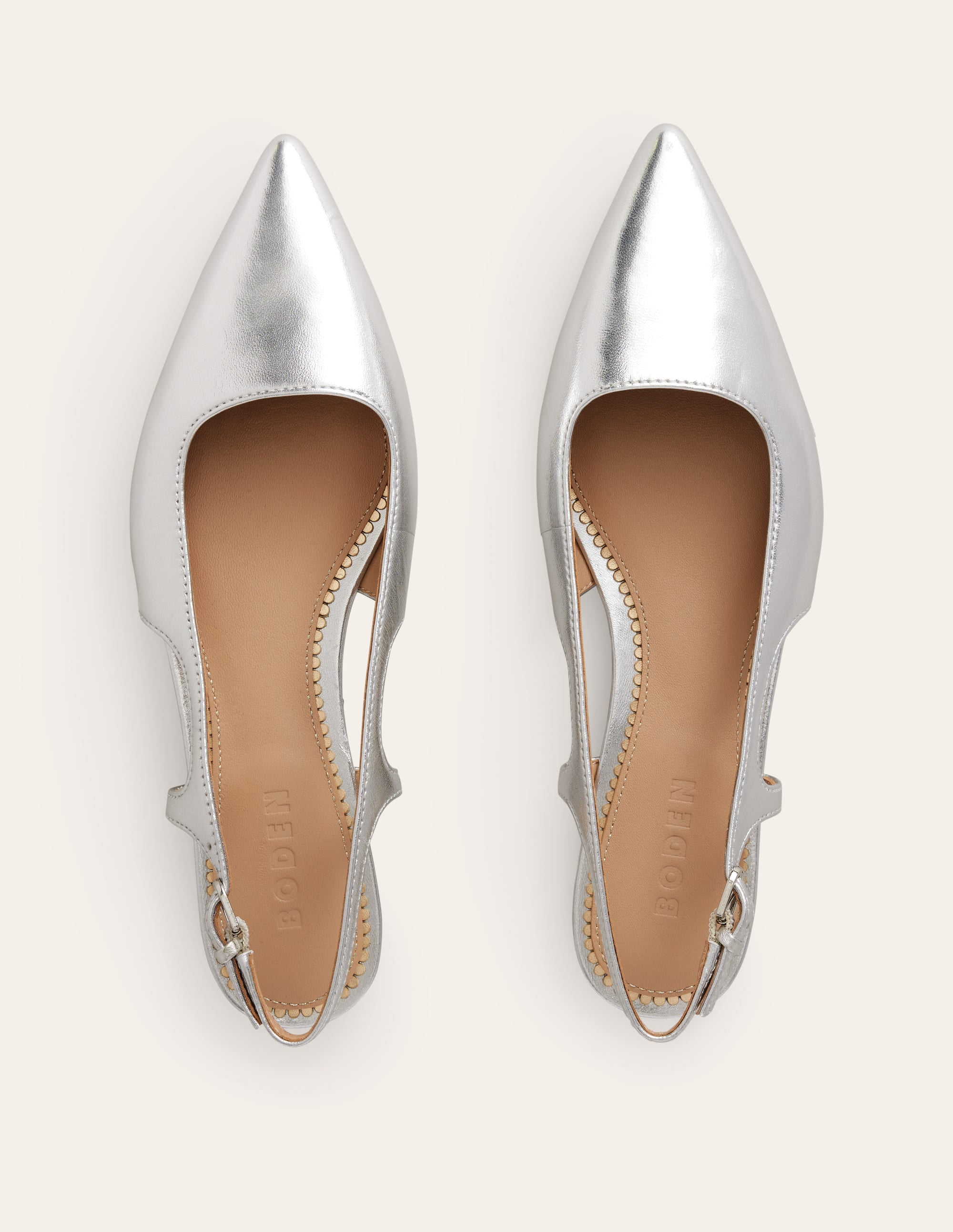 Cut Out Sling Back Flats-Silver Leather - Image 5