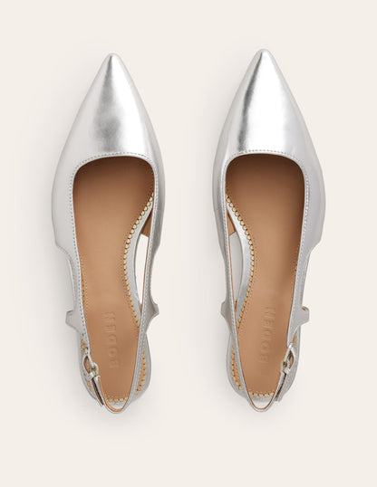 Cut Out Sling Back Flats-Silver Leather