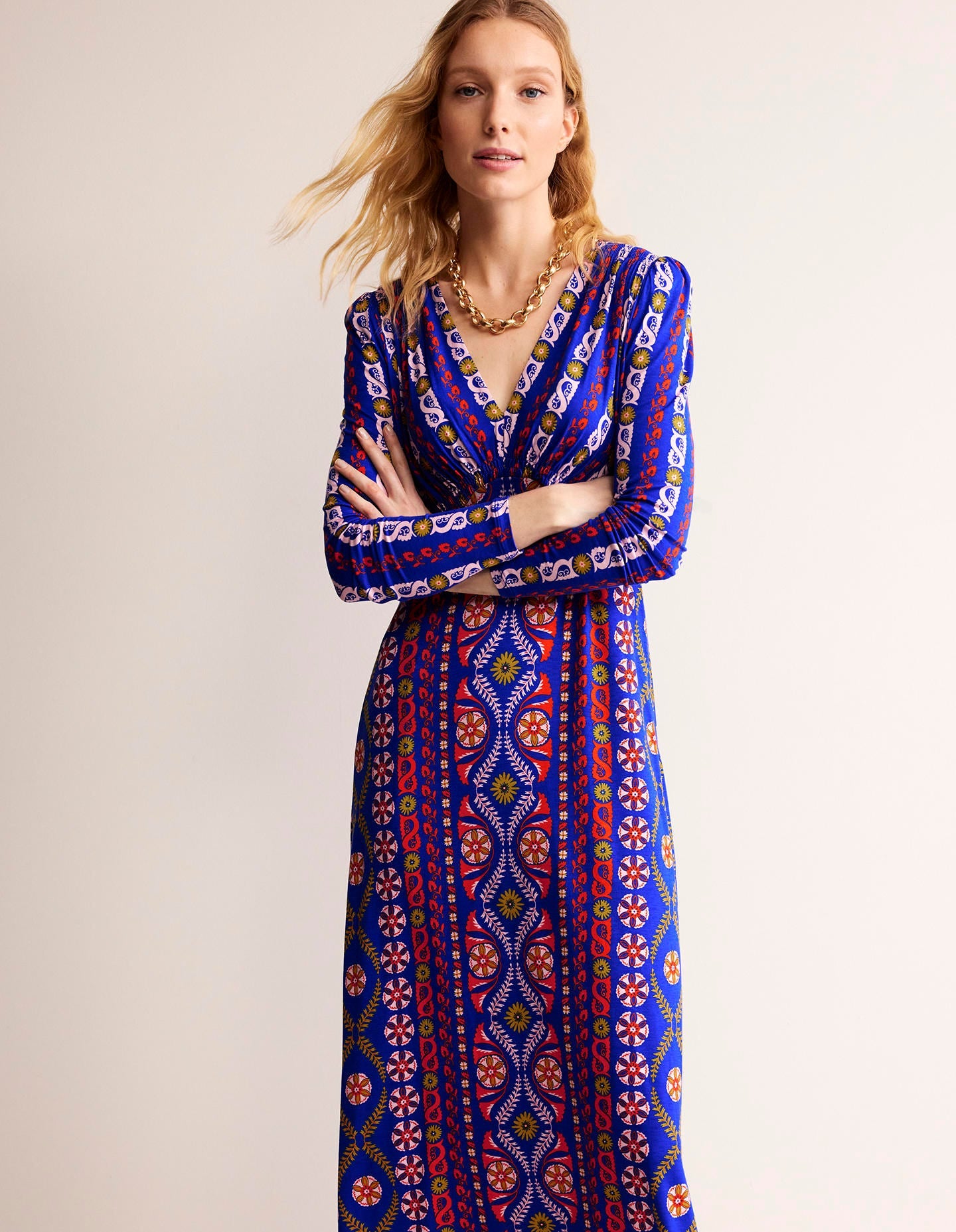 Jersey Midi Tea Dress-Surf the Web, Floret Stripe - Image 1