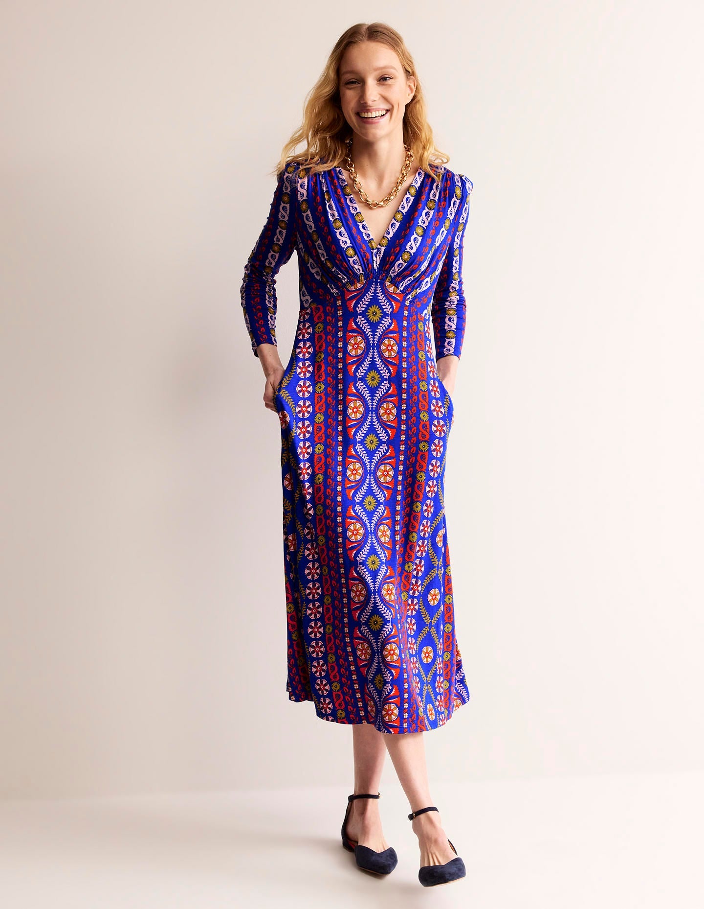 Jersey Midi Tea Dress-Surf the Web, Floret Stripe-2