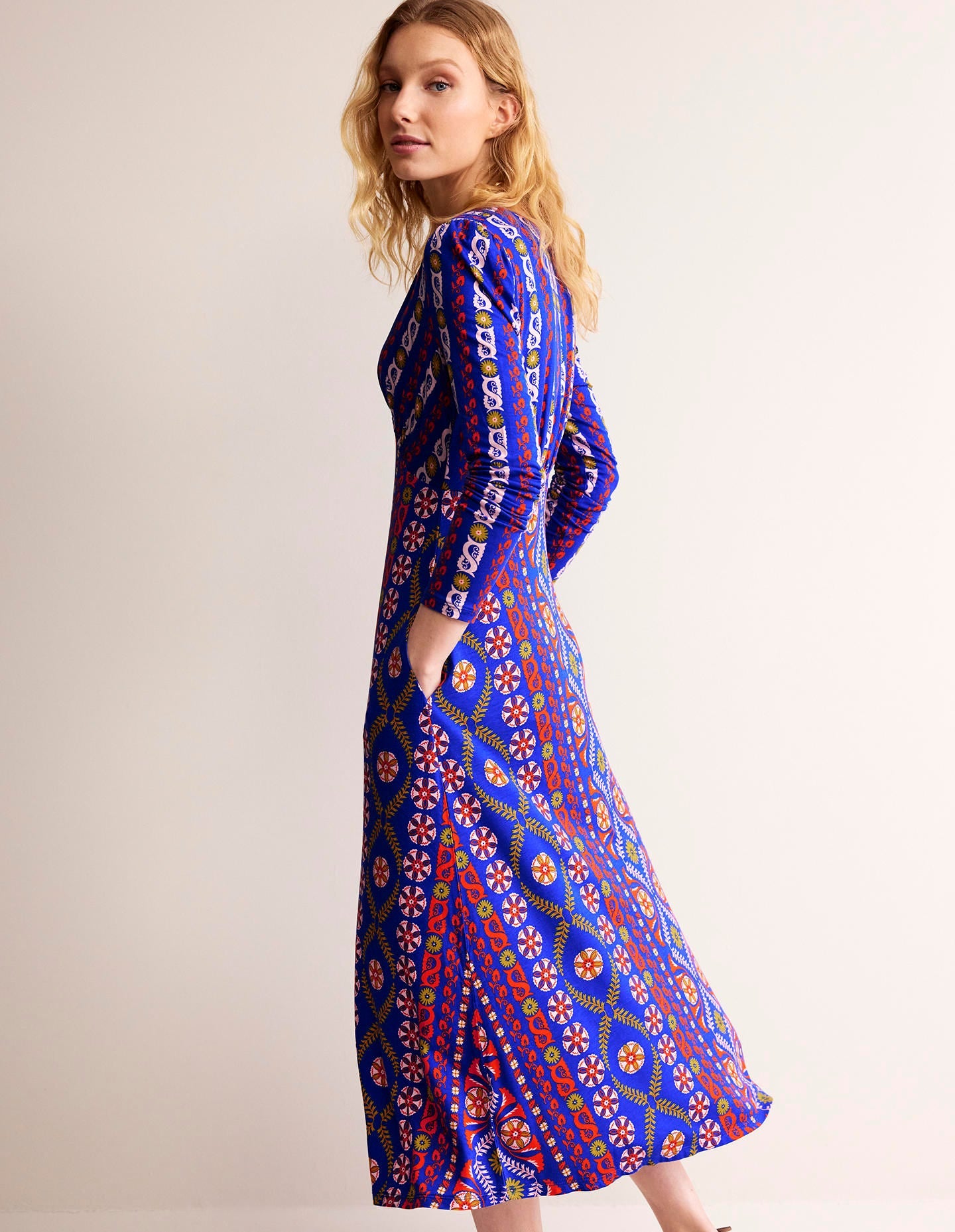 Jersey Midi Tea Dress-Surf the Web, Floret Stripe - Image 4