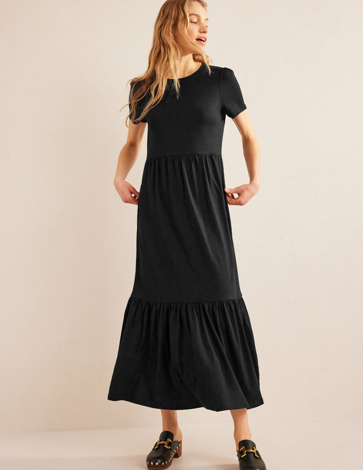 Emma Tiered Jersey Midi Dress-Black - Image 4