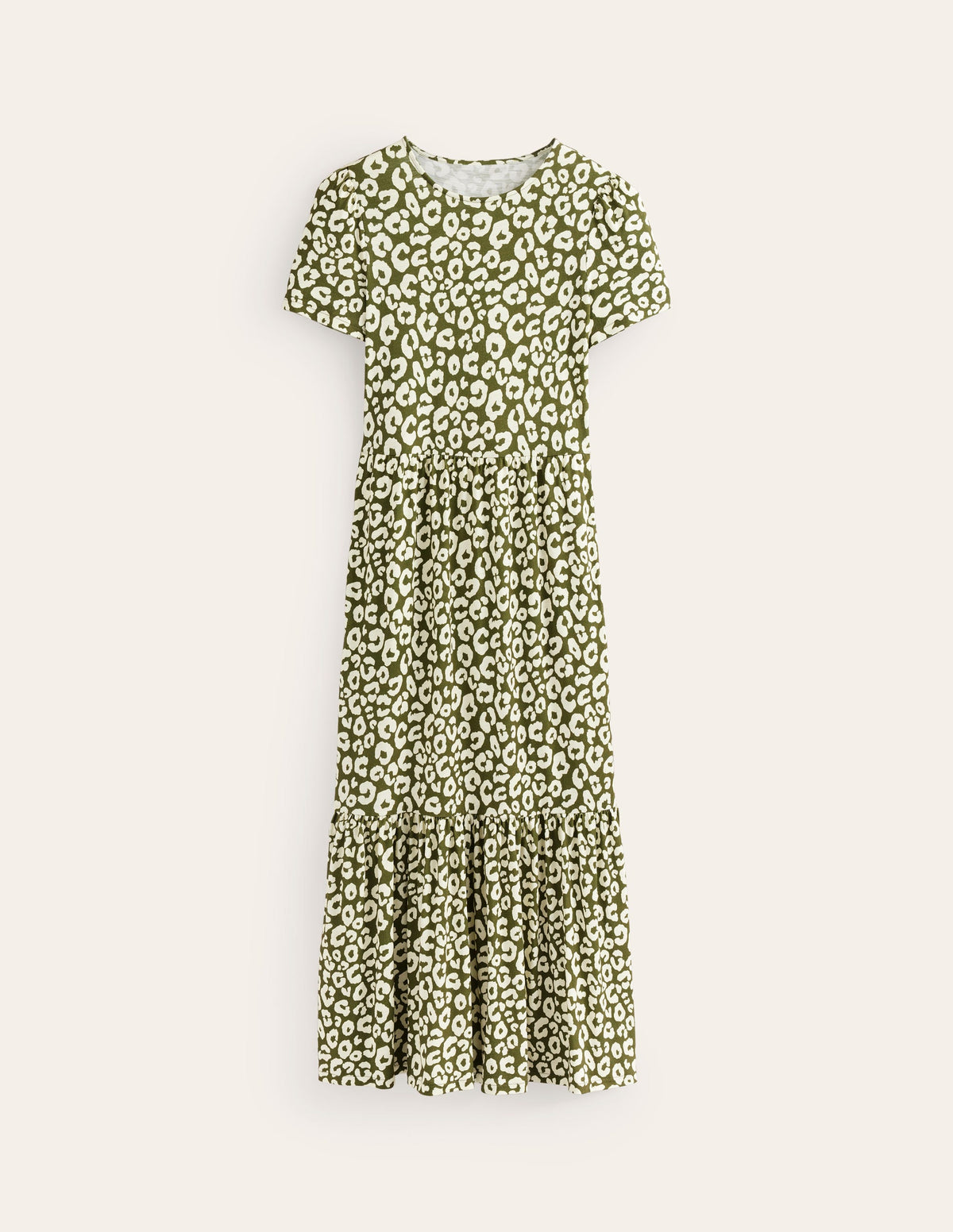 Emma Tiered Jersey Midi Dress-Moss, Animal Cheetah-5