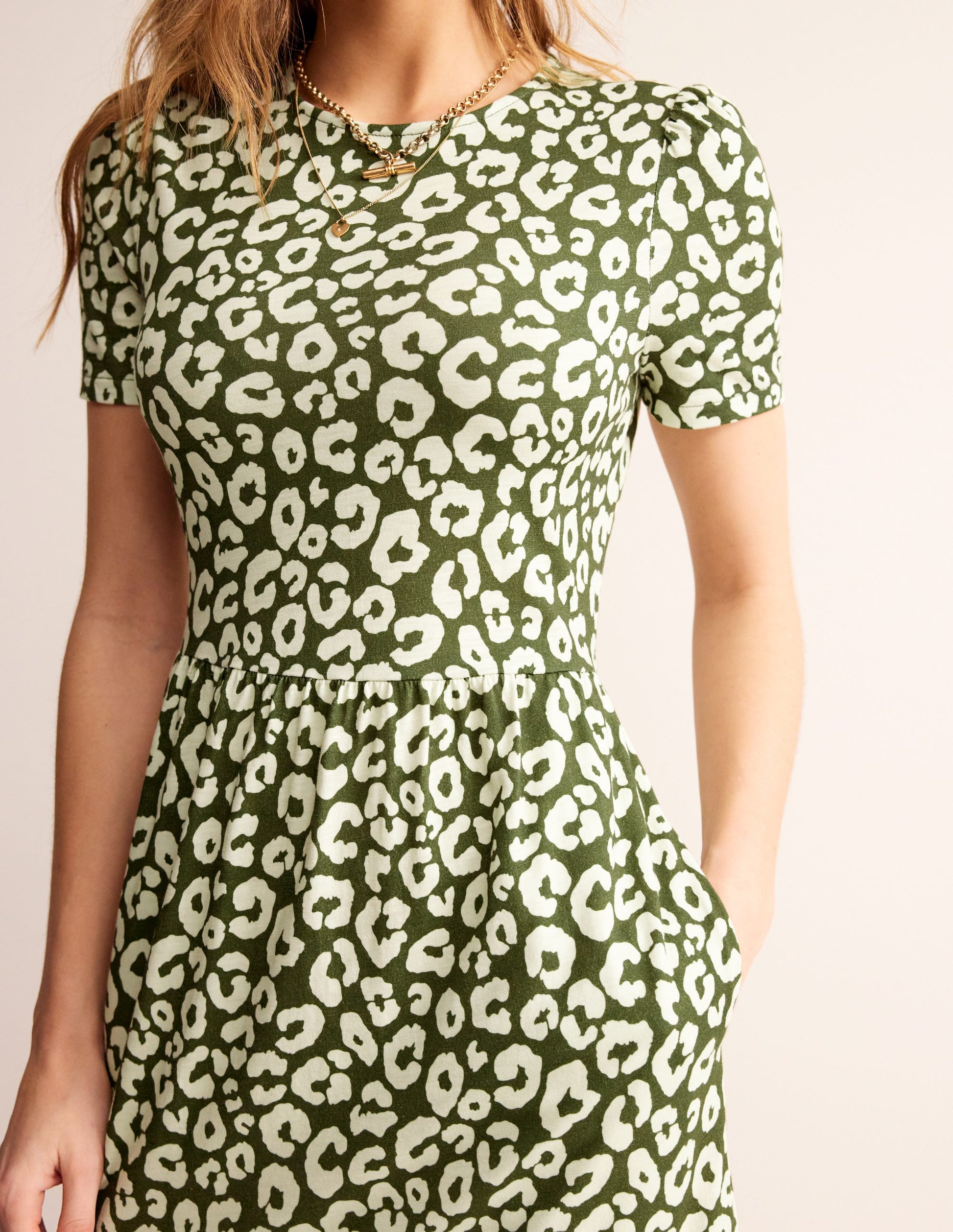 Emma Tiered Jersey Midi Dress-Moss, Animal Cheetah-2