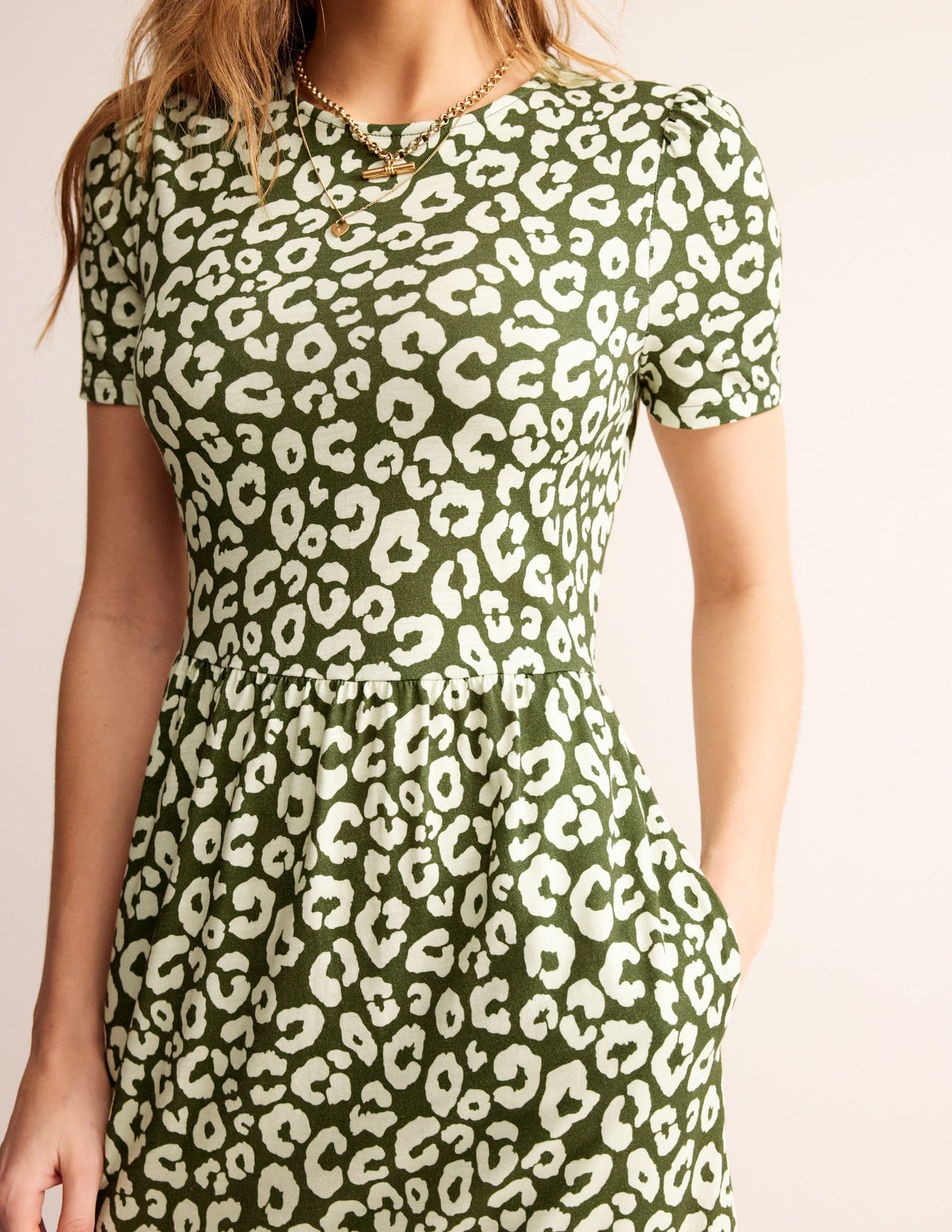 Emma Tiered Jersey Midi Dress-Moss, Animal Cheetah - Image 2