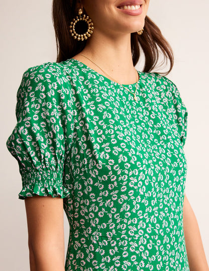 Corinne Midi Tea Dress-Green Tambourine, Ditsy Bud