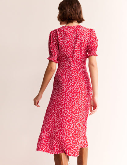 Corinne Midi Tea Dress-Flame Scarlet, Ditsy Bud