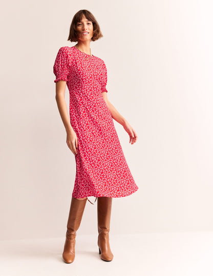 Corinne Midi Tea Dress-Flame Scarlet, Ditsy Bud