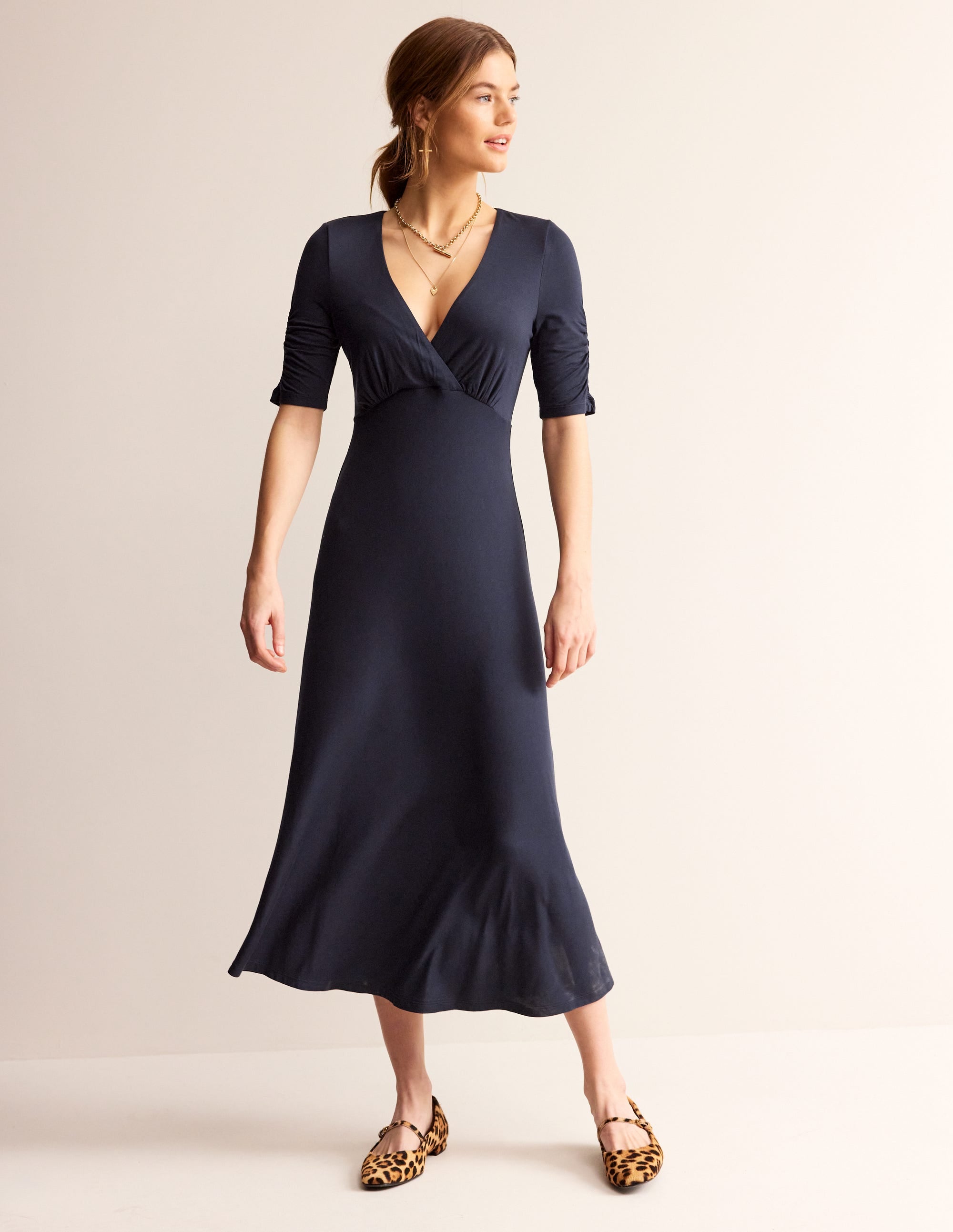 Rebecca Jersey Midi Tea Dress-Navy - Image 2