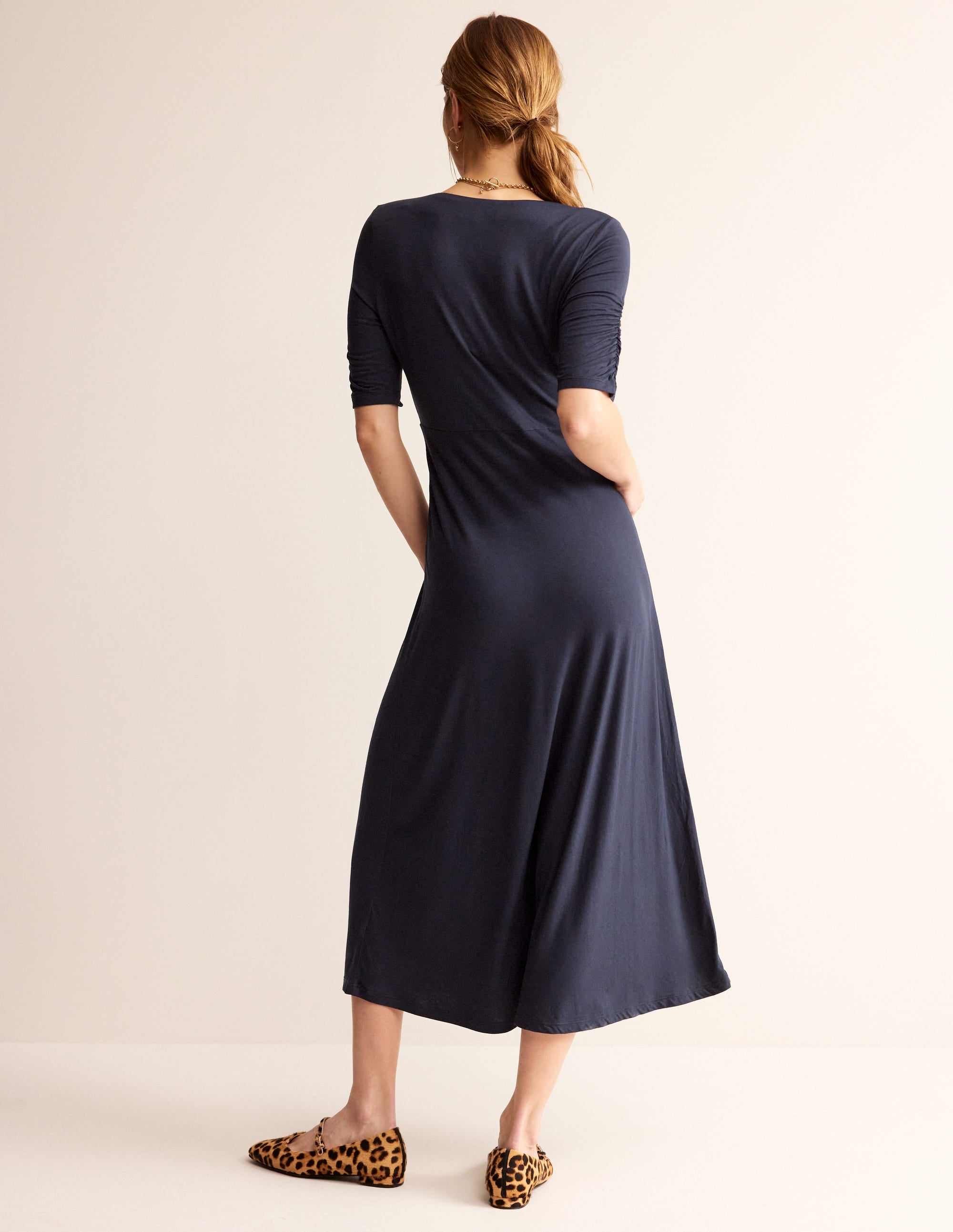 Rebecca Jersey Midi Tea Dress-Navy - Image 4
