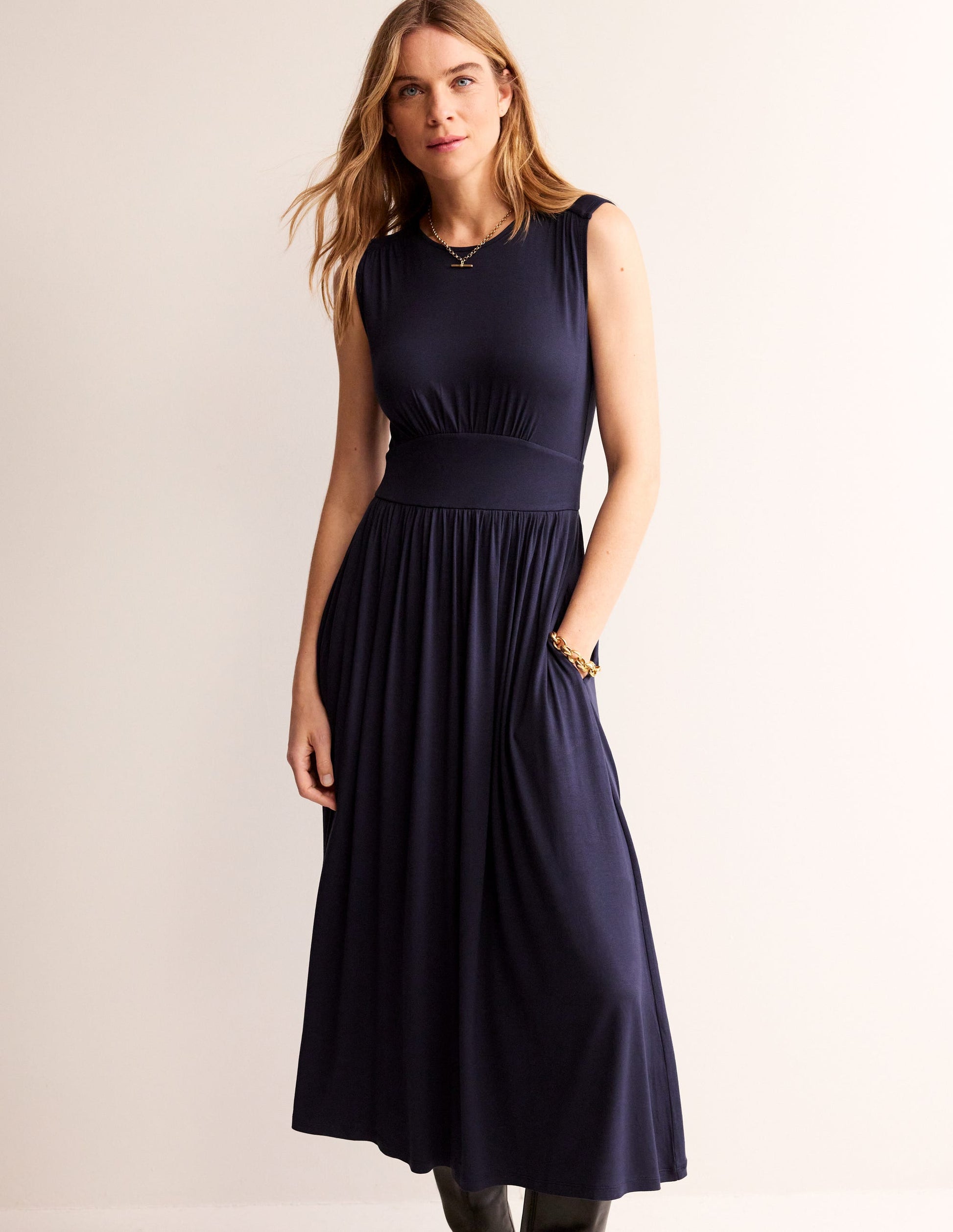 Thea Sleeveless Midi Dress-Navy-5