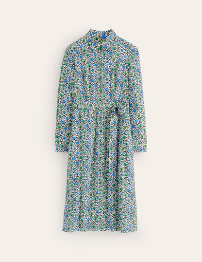 Kate Midi Shirt Dress-Aquamarine, Enchanting Bloom