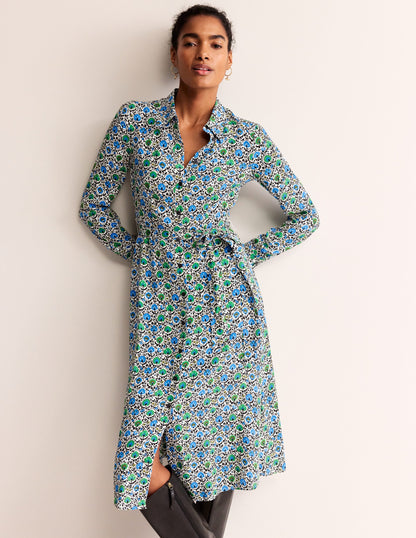 Kate Midi Shirt Dress-Aquamarine, Enchanting Bloom