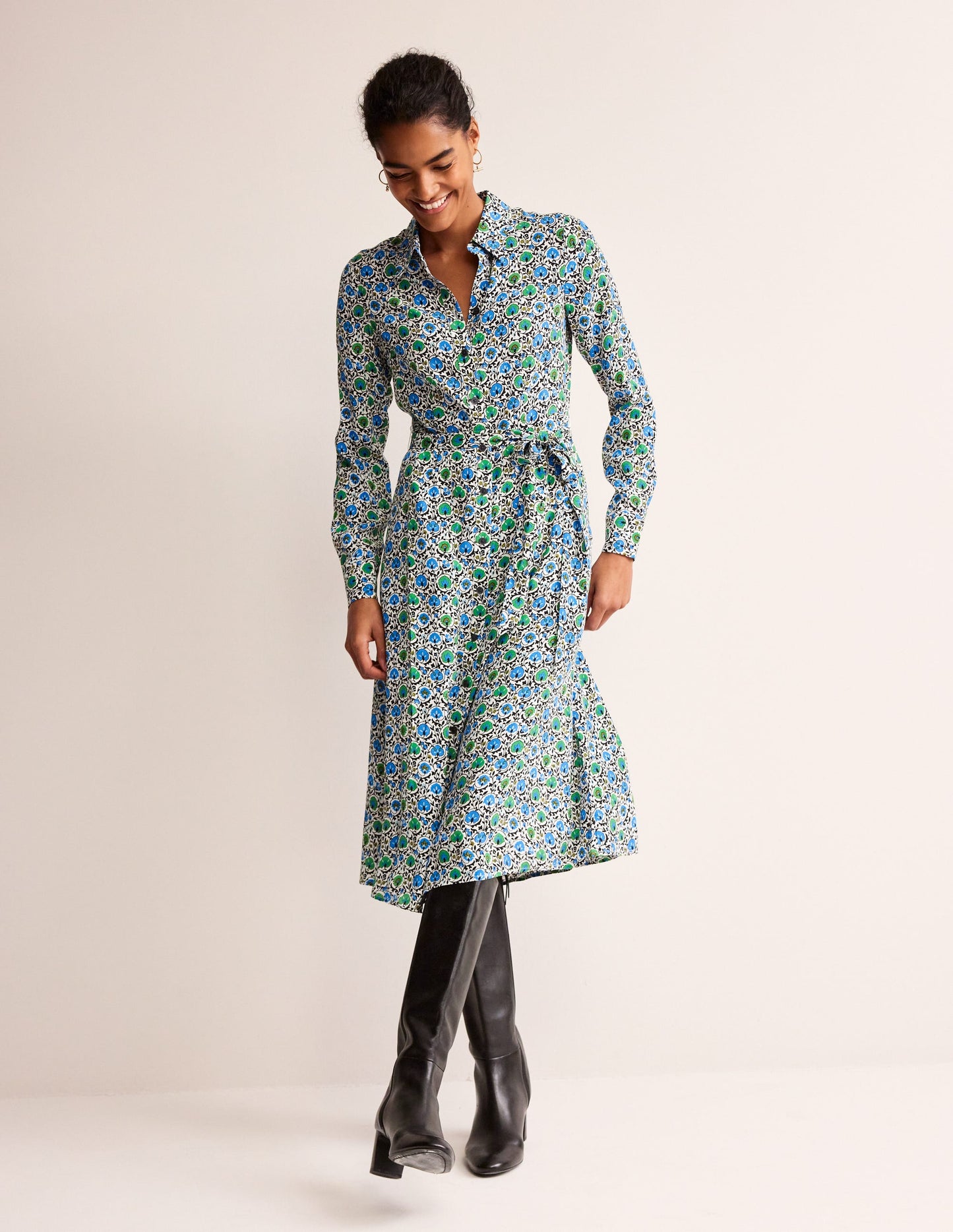 Kate Midi Shirt Dress-Aquamarine, Enchanting Bloom