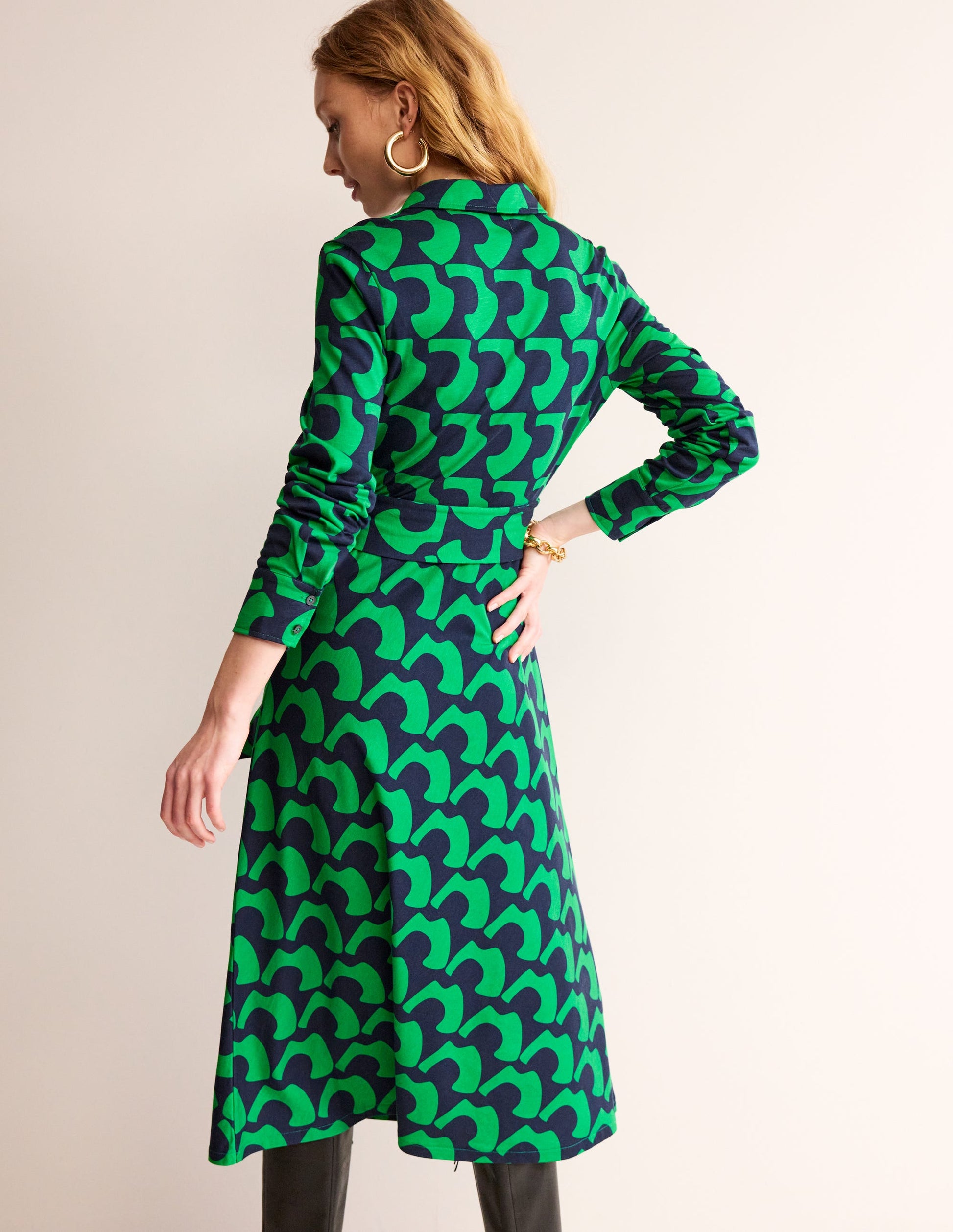 Laura Jersey Midi Shirt Dress-Green Tambourine, Arc Geo-3