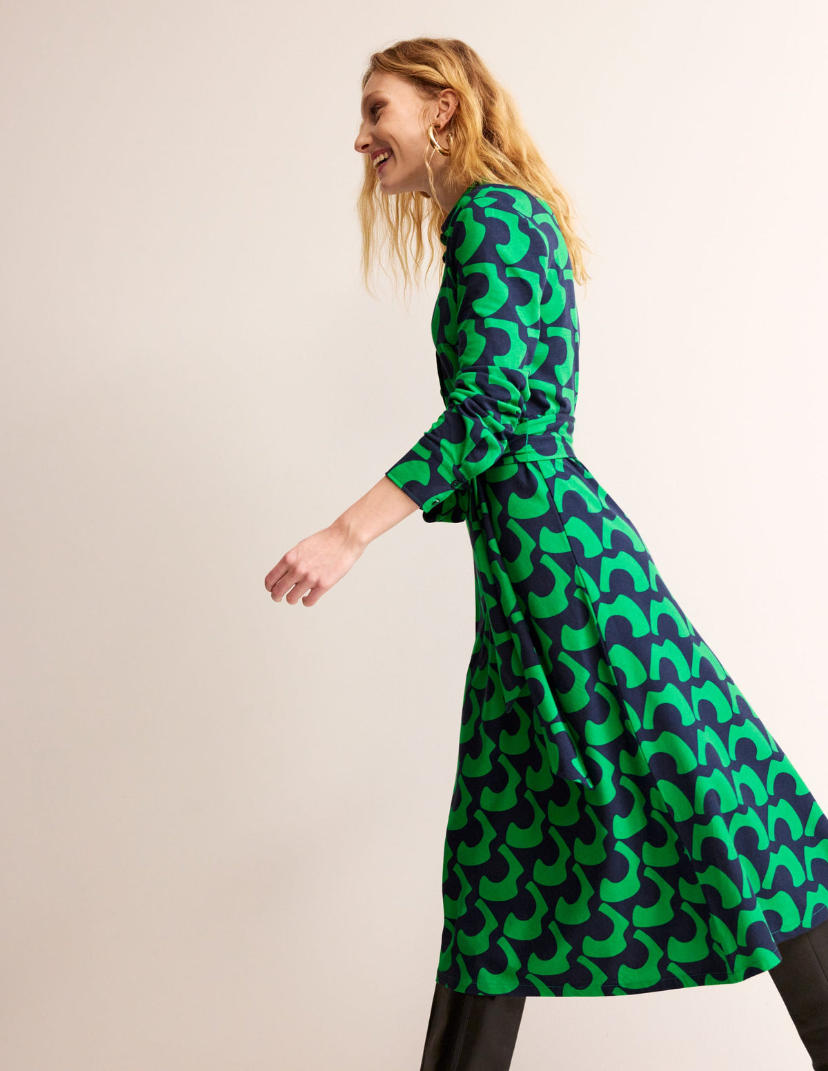 Laura Jersey Midi Shirt Dress-Green Tambourine, Arc Geo-4