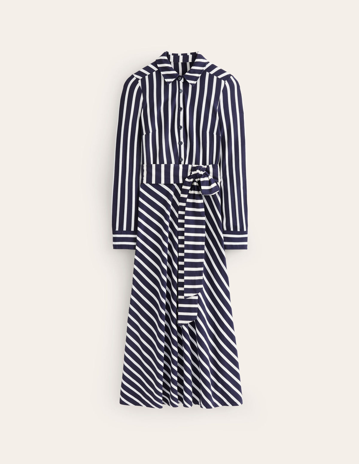 Laura Jersey Midi Shirt Dress-French Navy, Ivory Stripe - Image 6