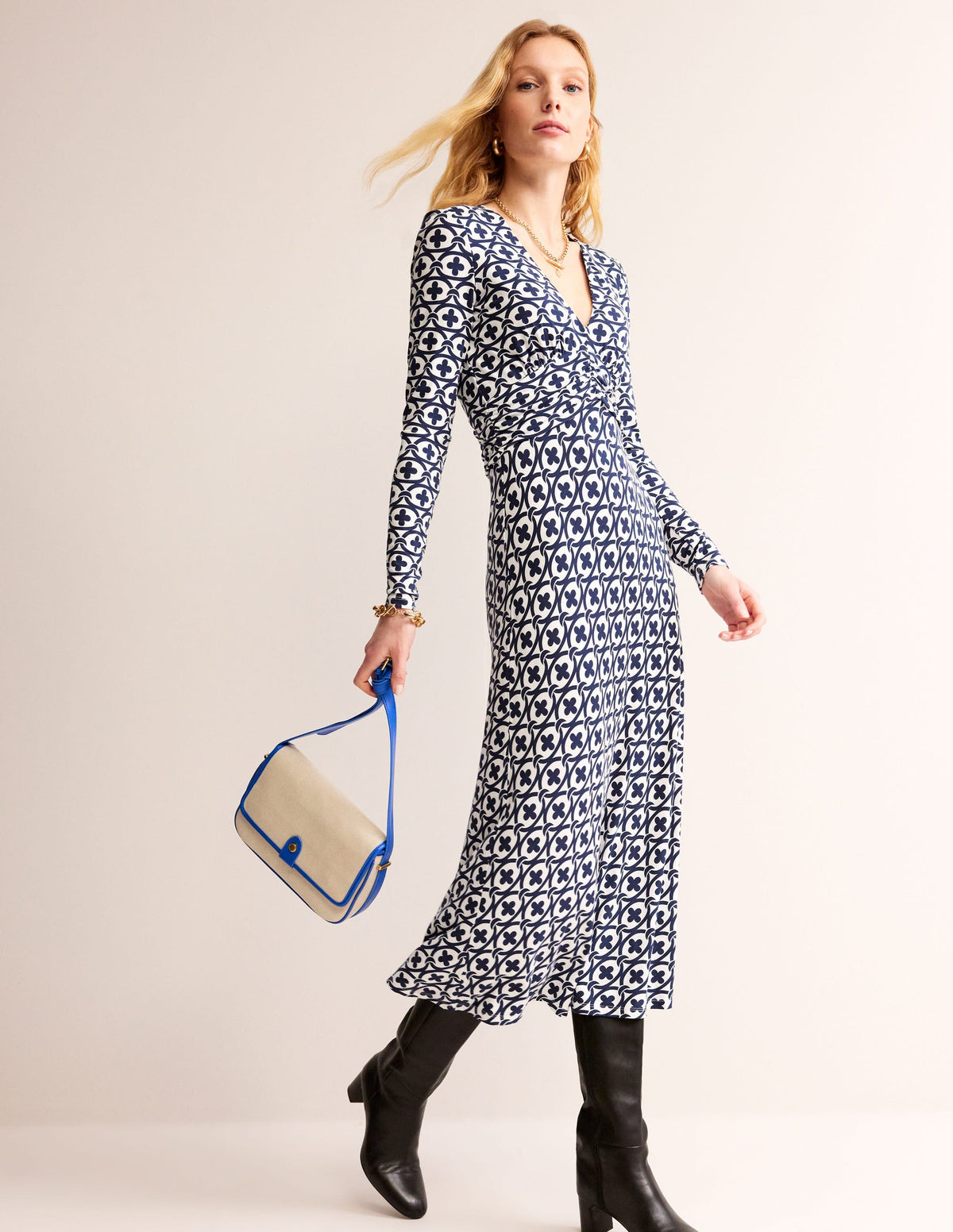 Elodie Empire Midi Dress-French Navy, Petal Chain-1