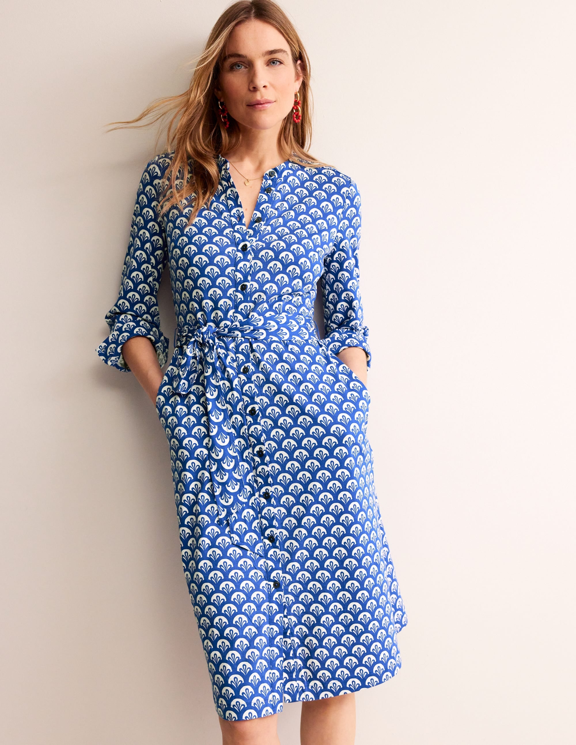 Julia Jersey Shirt Dress-Surf The Web, Foliage Geo - Image 1