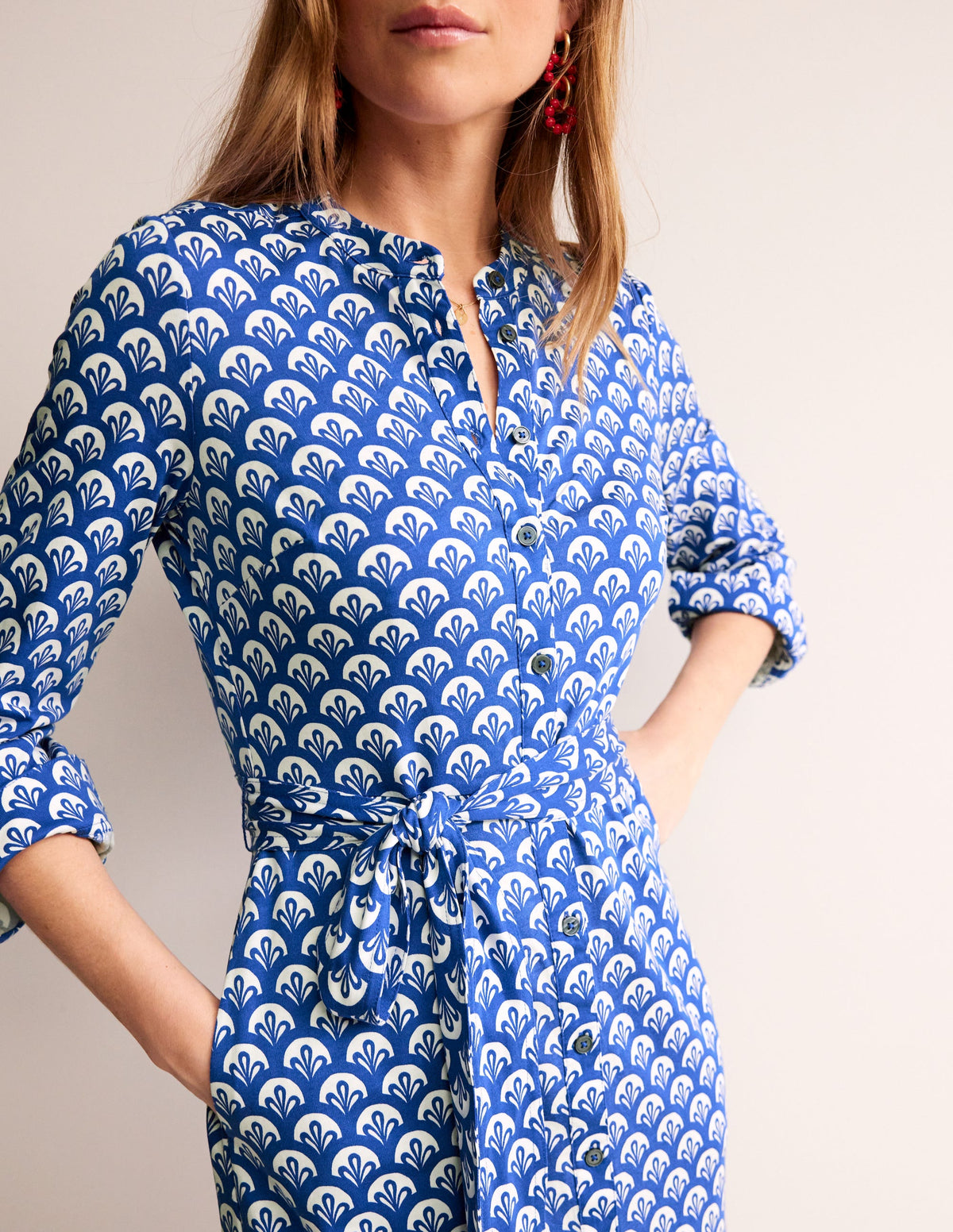 Julia Jersey Shirt Dress-Surf The Web, Foliage Geo - Image 2
