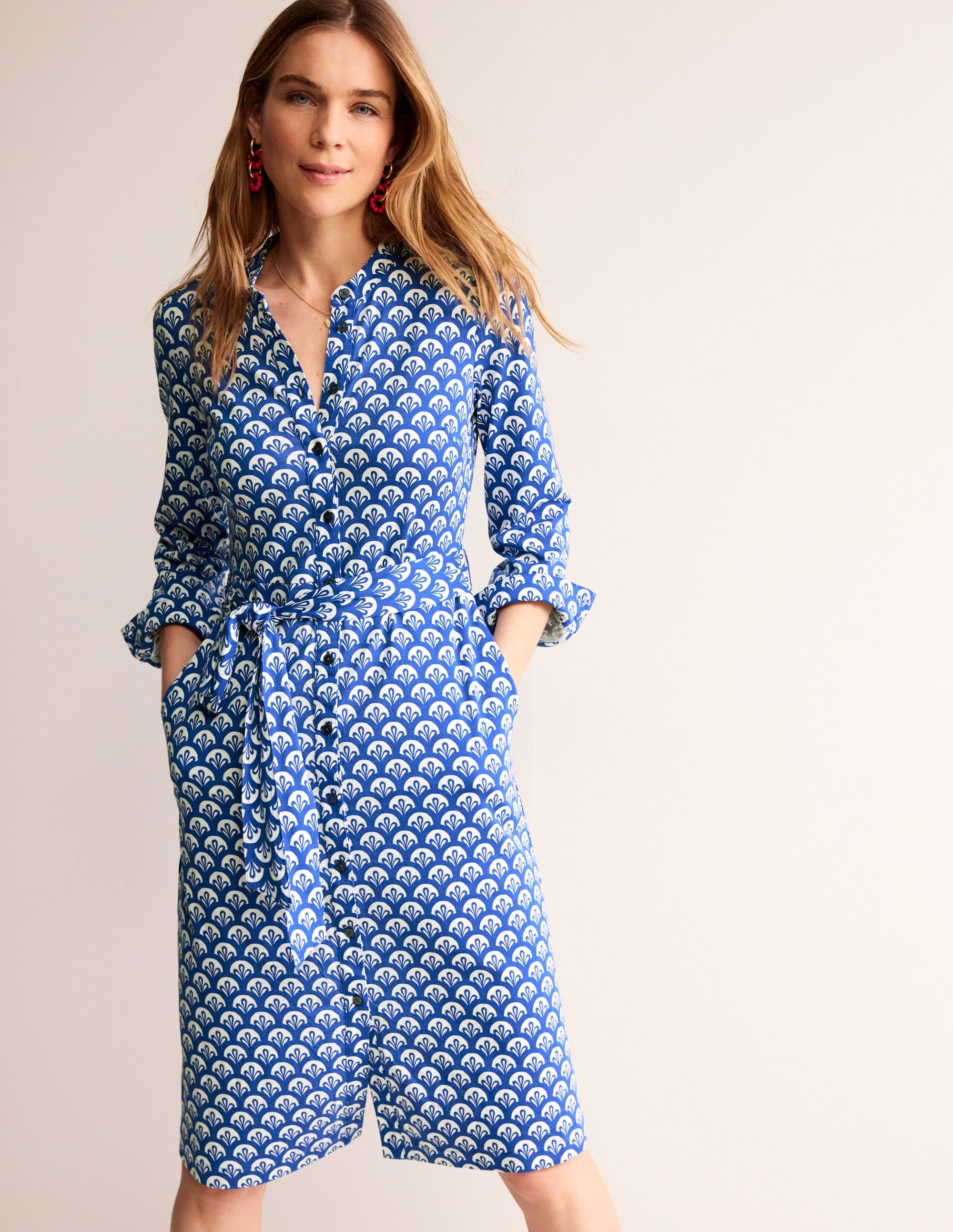 Julia Jersey Shirt Dress-Surf The Web, Foliage Geo - Image 4
