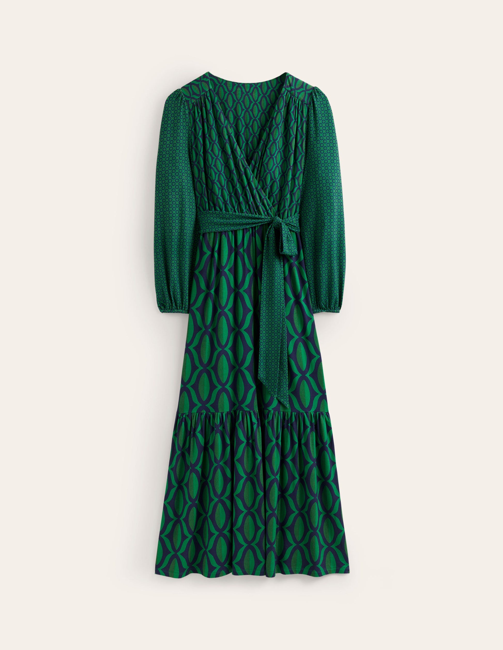 Jersey Maxi Wrap Dress-Veridian Green, Geo Valley-5