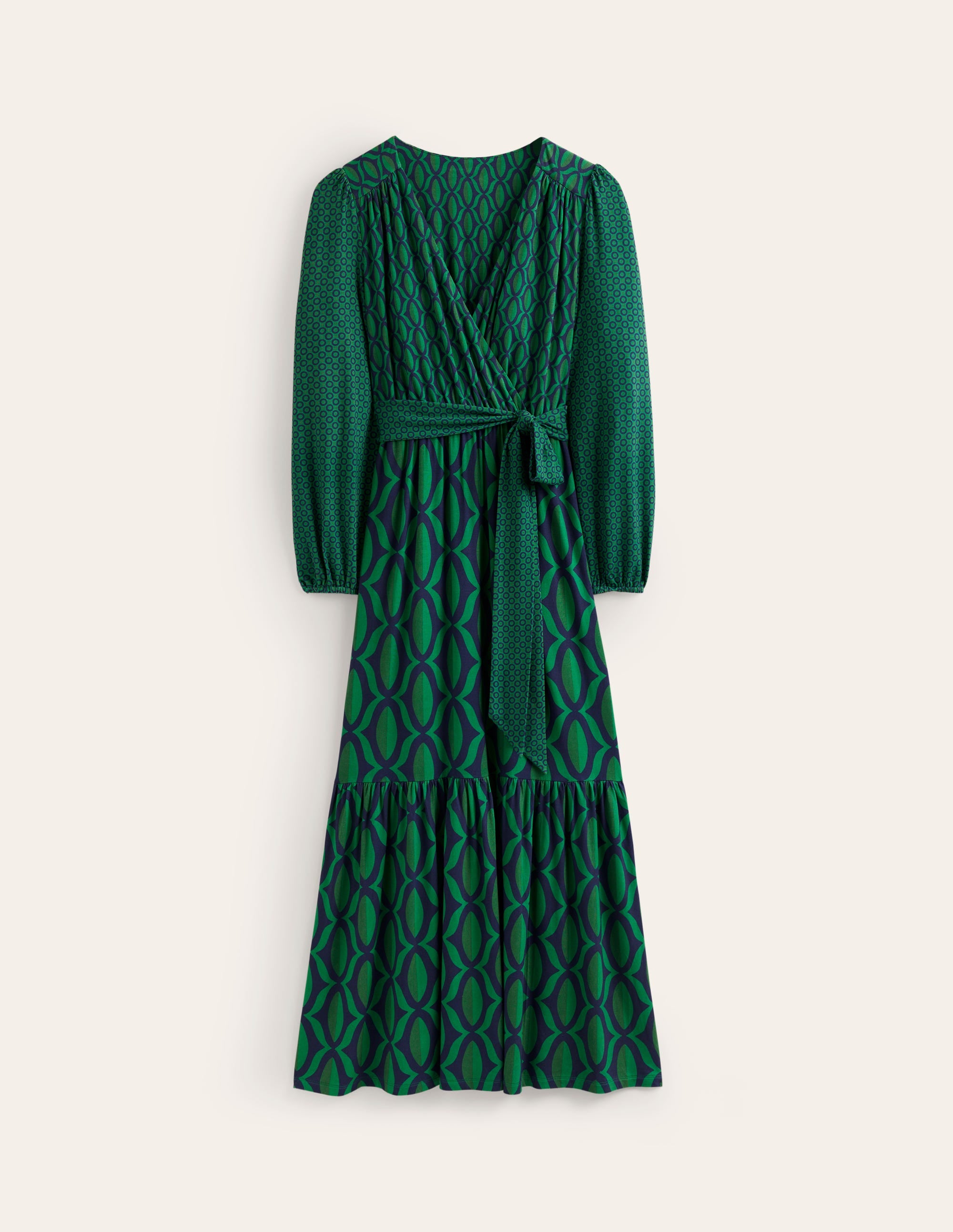 Jersey Maxi Wrap Dress-Veridian Green, Geo Valley - Image 5