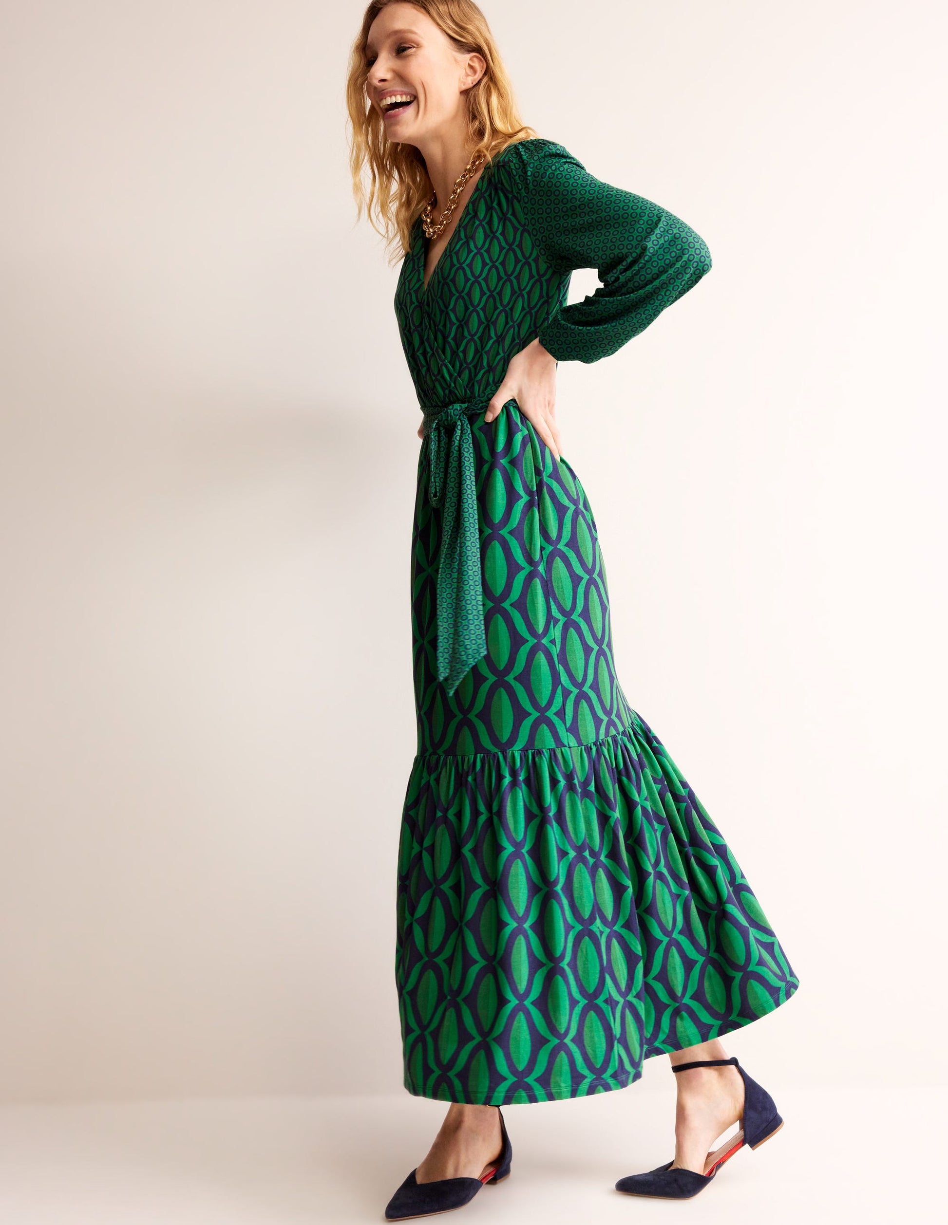 Jersey Maxi Wrap Dress-Veridian Green, Geo Valley-4