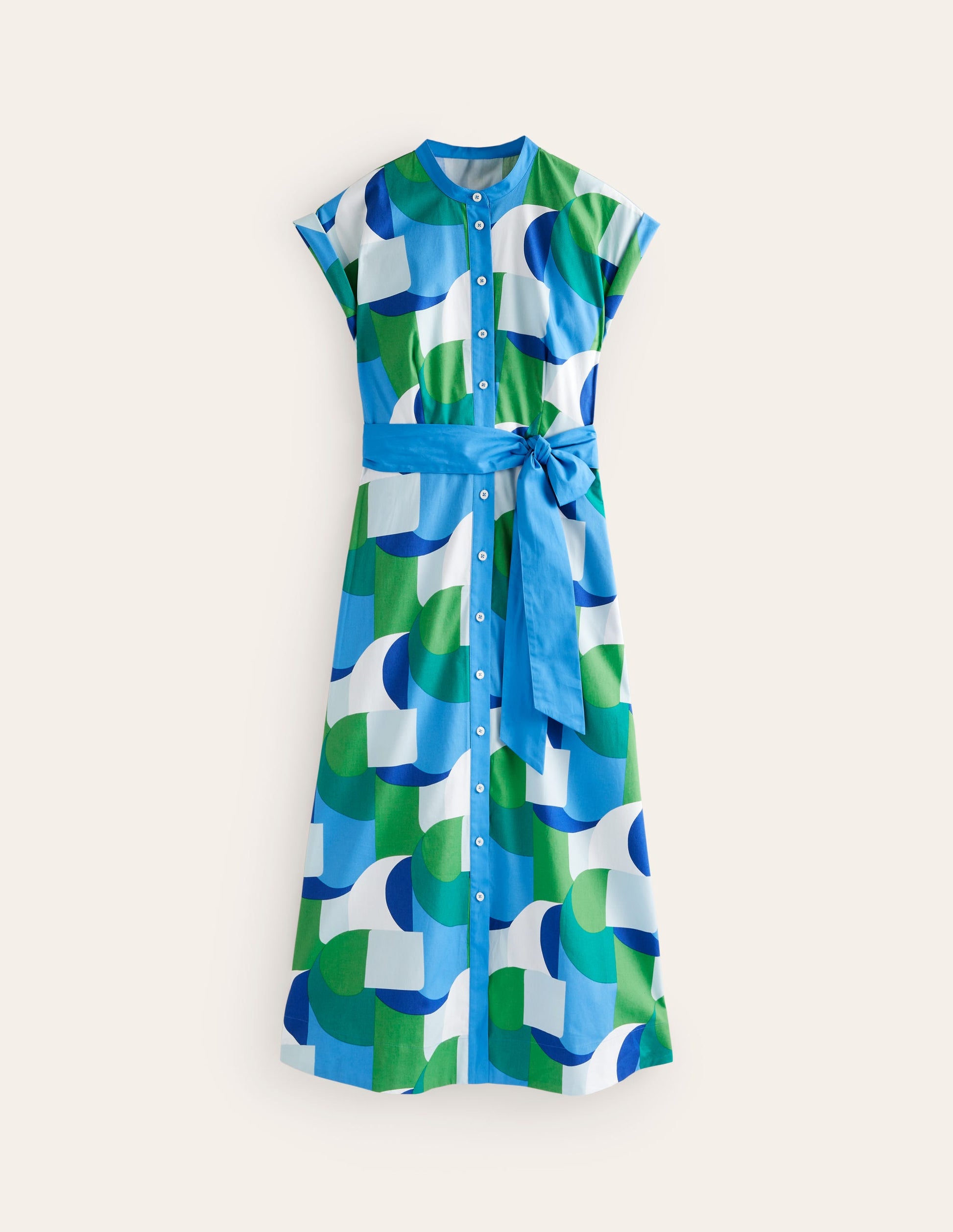Amanda Cotton Midi Shirt Dress-Blue, Geometric Swirl-5