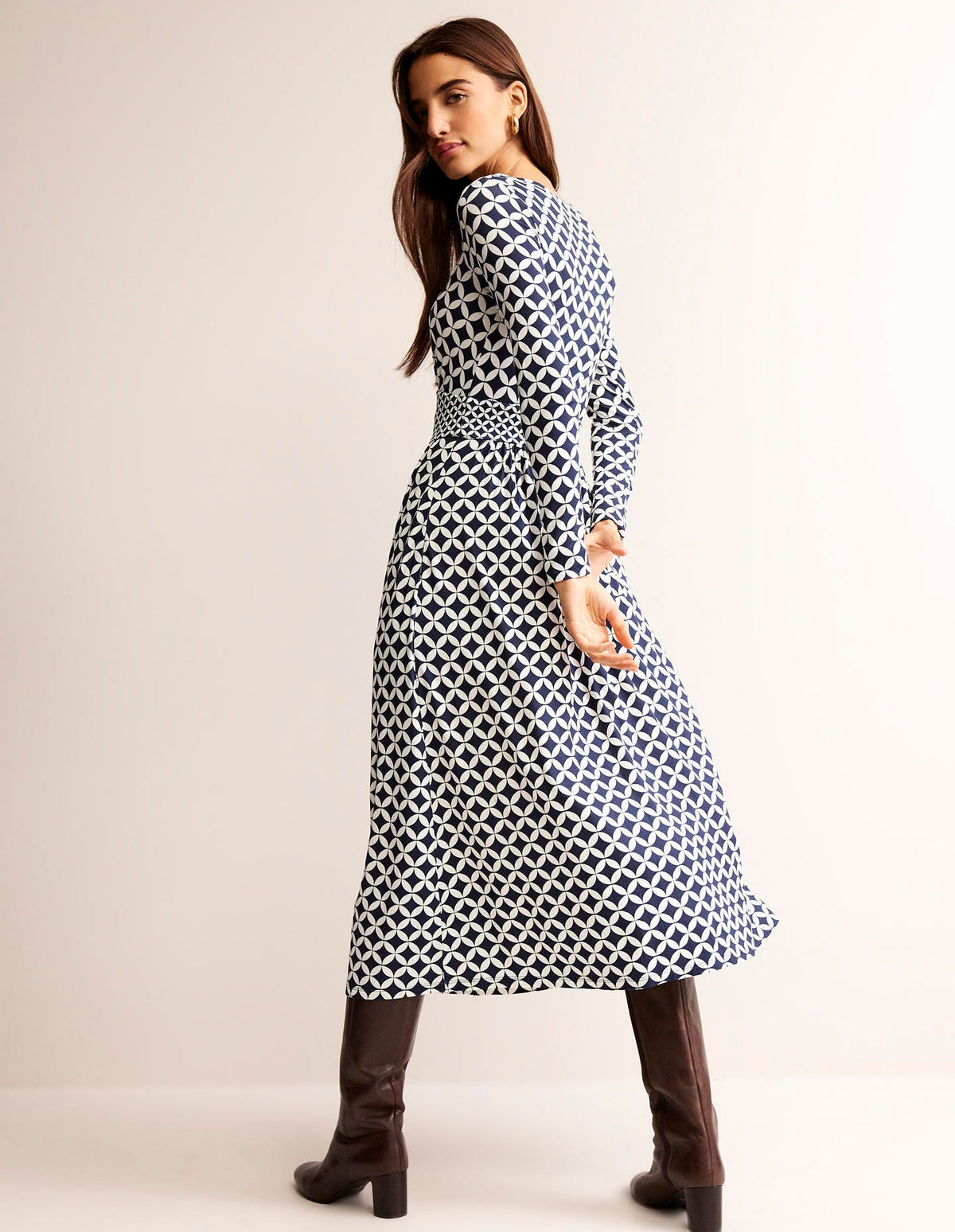 Thea Long Sleeve Midi Dress-French Navy, Diamond Terrace - Image 3