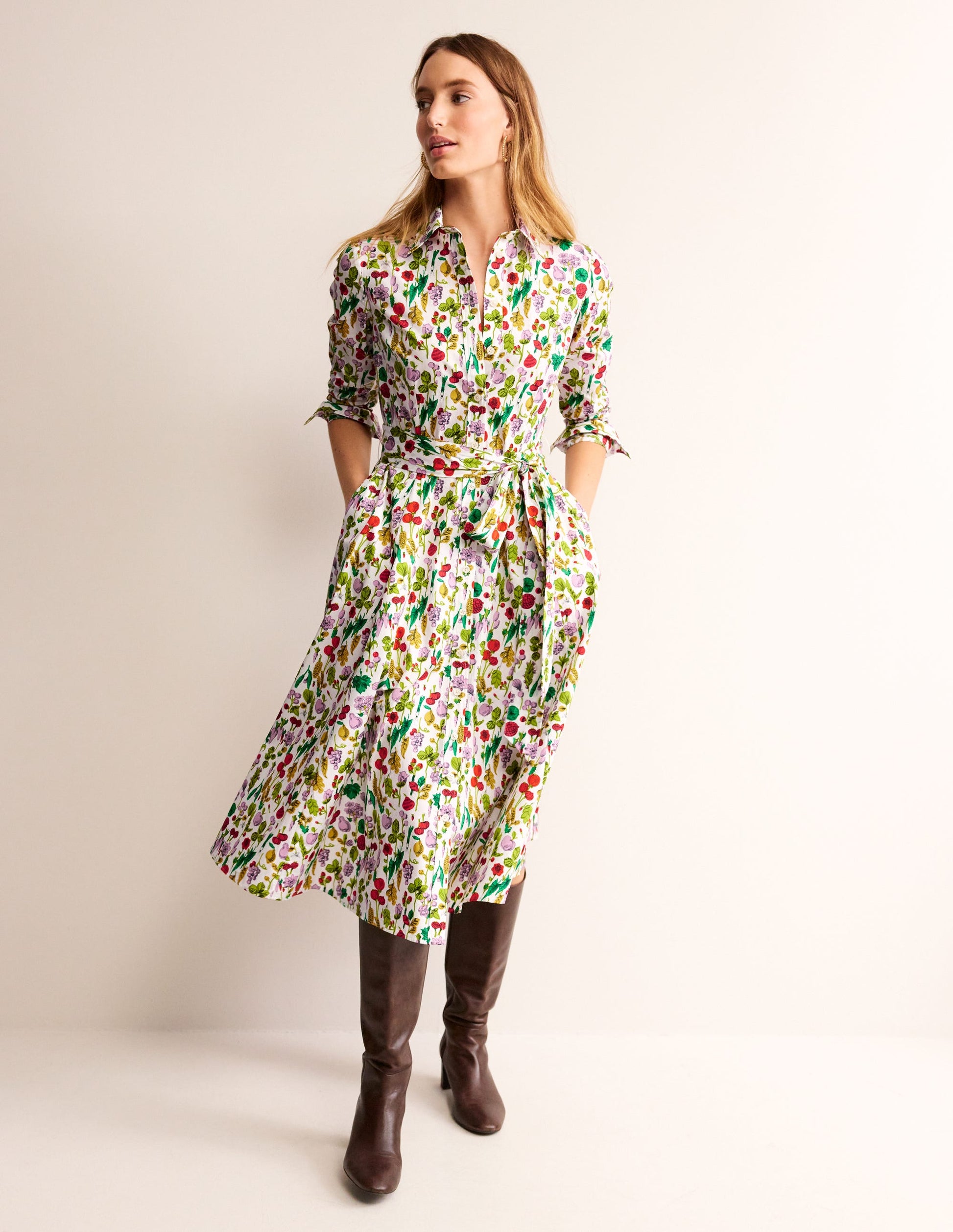 Amy Cotton Midi Shirt Dress-Ivory, Spring Crop-1
