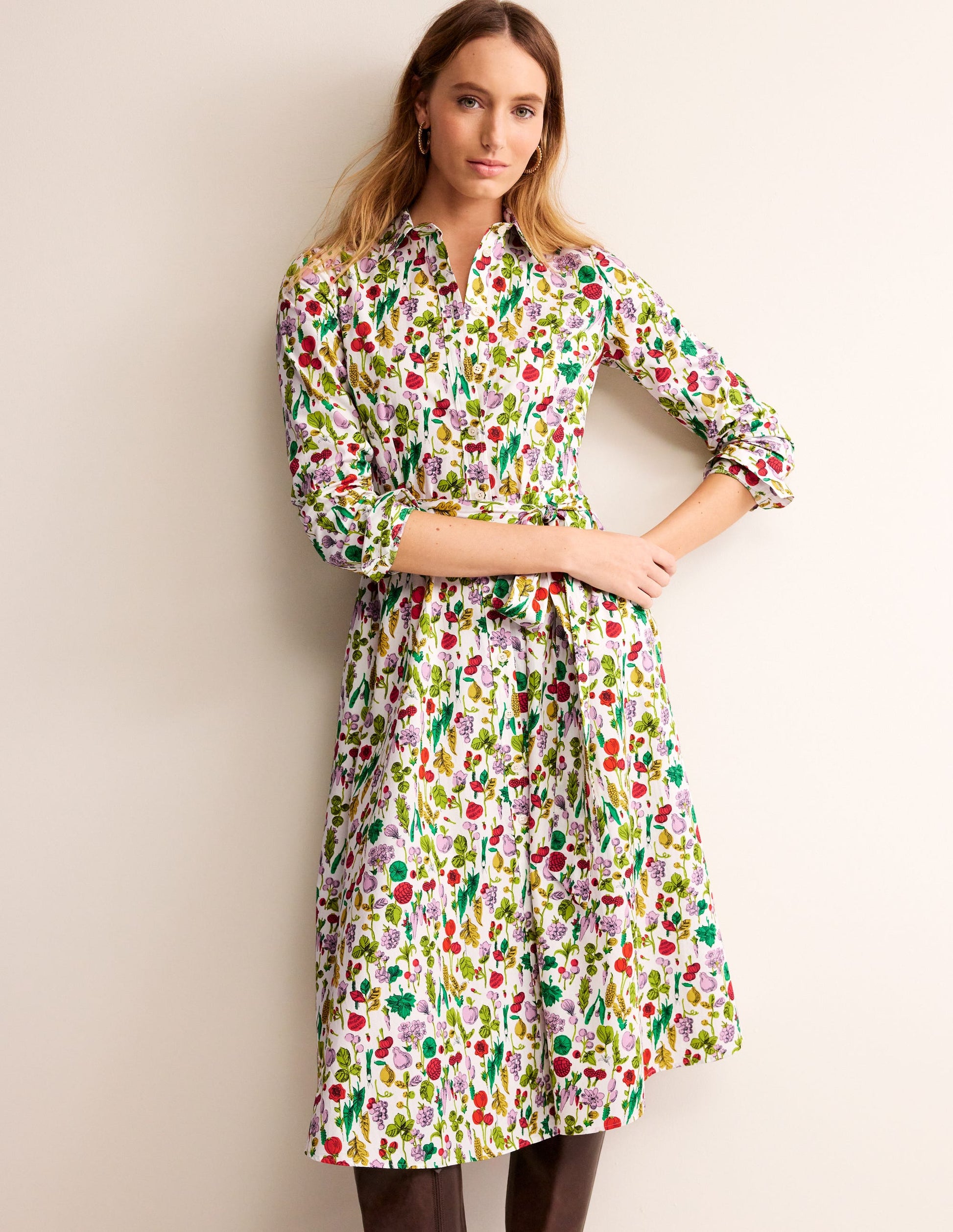 Amy Cotton Midi Shirt Dress-Ivory, Spring Crop-4
