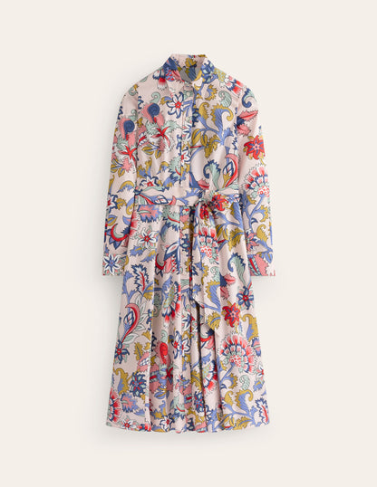 Amy Cotton Midi Shirt Dress-Marshmallow, Botanical Bunch