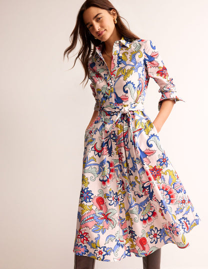 Amy Cotton Midi Shirt Dress-Marshmallow, Botanical Bunch