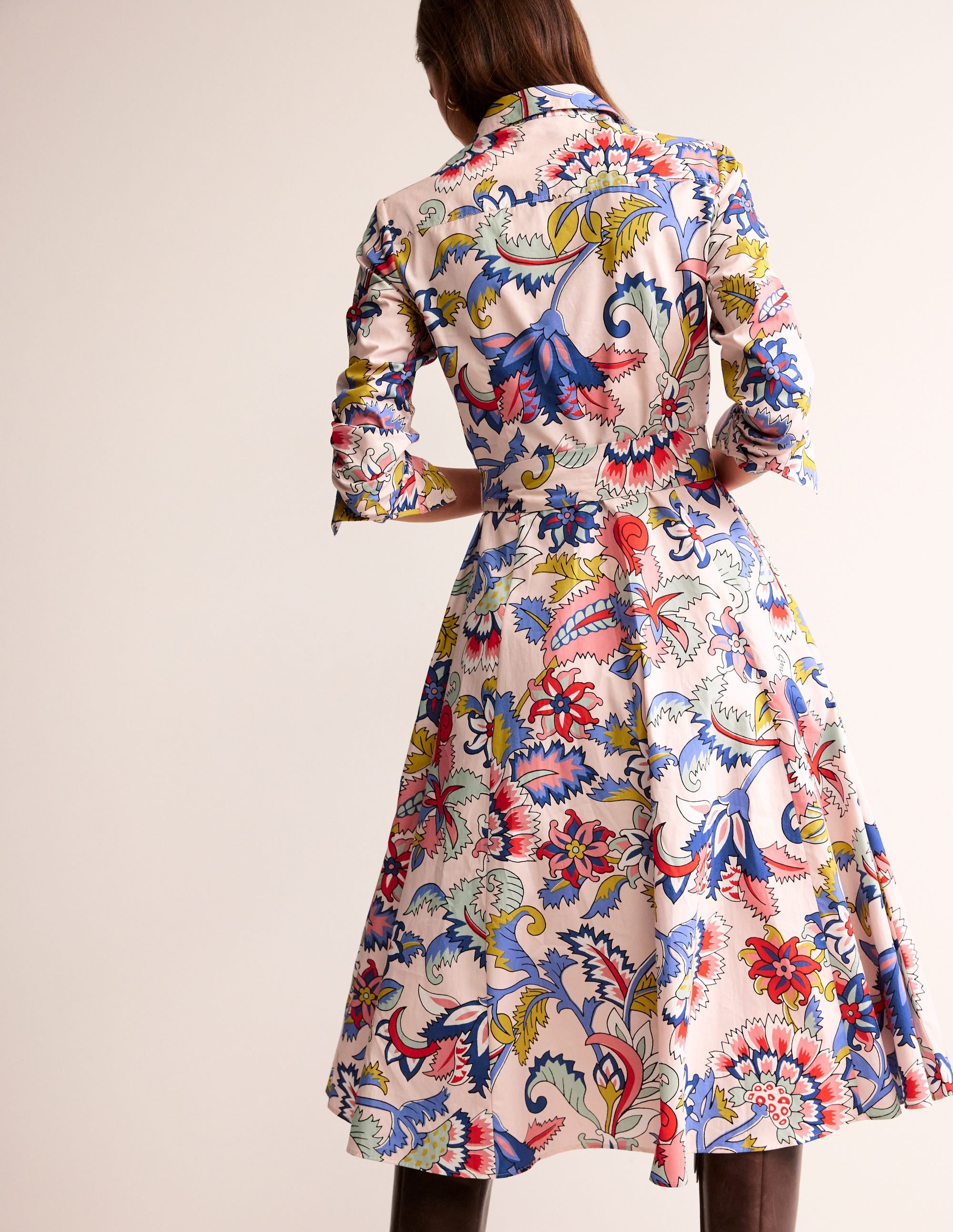 Amy Cotton Midi Shirt Dress-Marshmallow, Botanical Bunch - Image 3